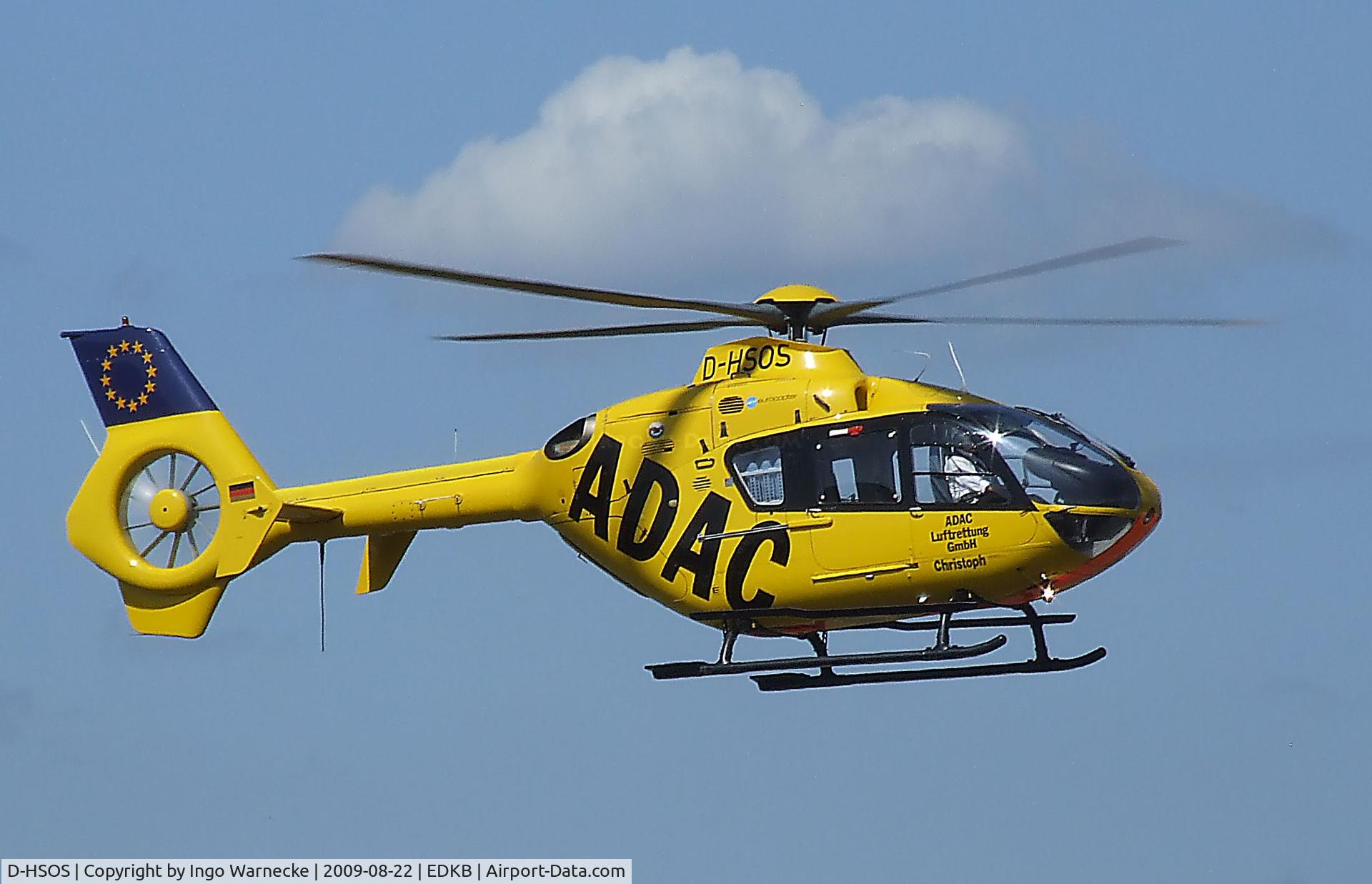 D-HSOS, 1999 Eurocopter EC-135P-1 C/N 0071, Eurocopter EC135P1 of ADAC Luftrettung (EMS) in flight at the Bonn-Hangelar centennial jubilee airshow