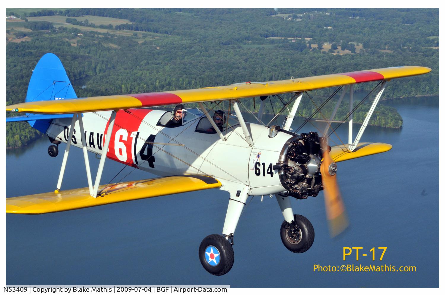 N53409, 1941 Boeing A75N1 C/N 75-2819, Morning flight over Tims Ford Lake