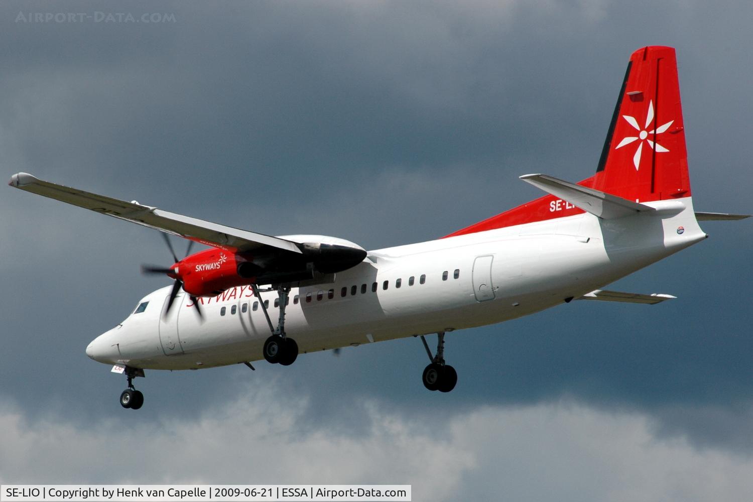 SE-LIO, 1989 Fokker 50 C/N 20146, Skyways Fokker 50 about to land at Stockholm Arlanda.