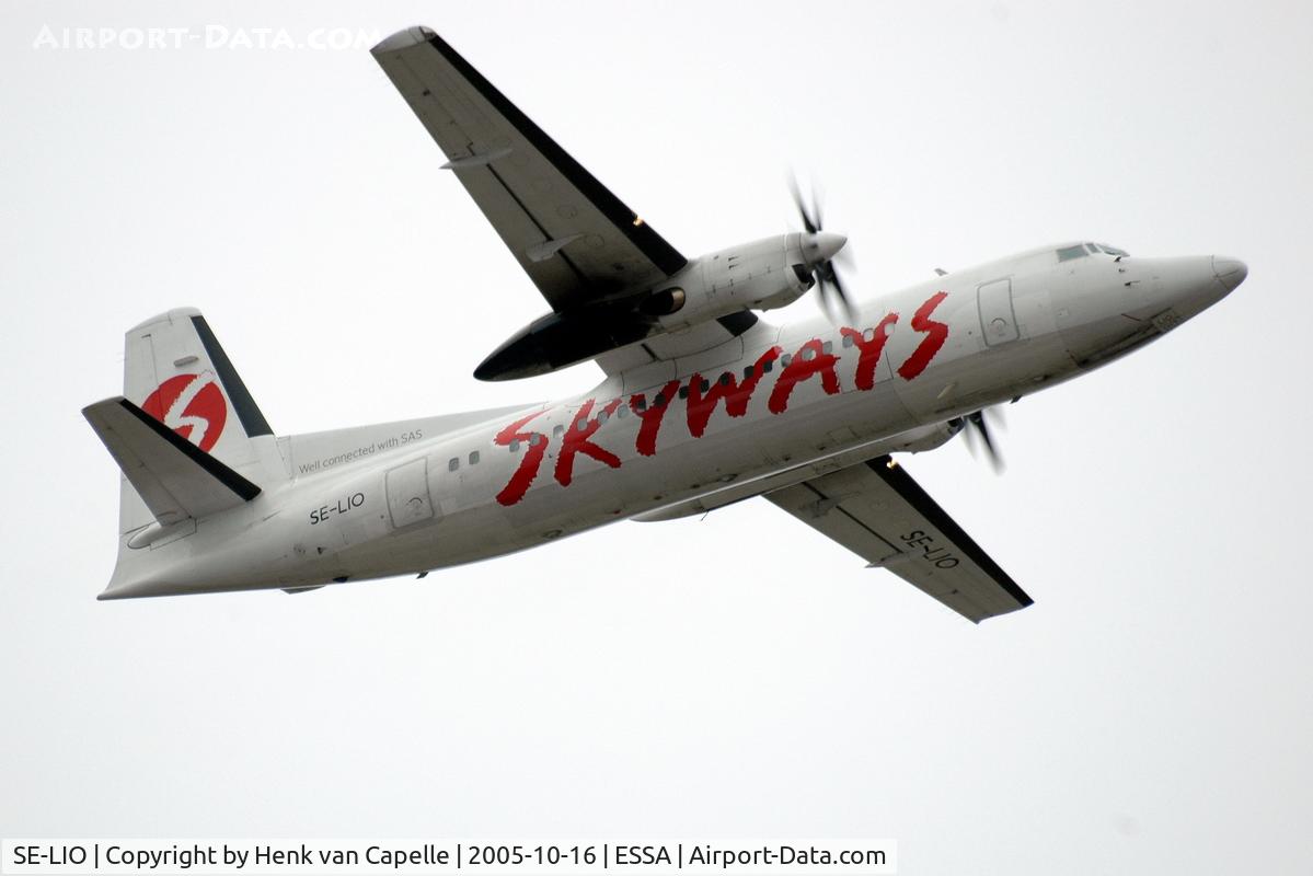 SE-LIO, 1989 Fokker 50 C/N 20146, Skyways Fokker 50 taking off from Stockholm Arlanda.
