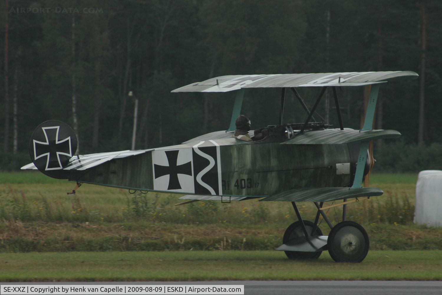 SE-XXZ, 2008 Fokker Dr.1 Triplane Replica C/N 1306, Builder and pilot Mikael Carlson taking off with his replica Fokker Dr.1
