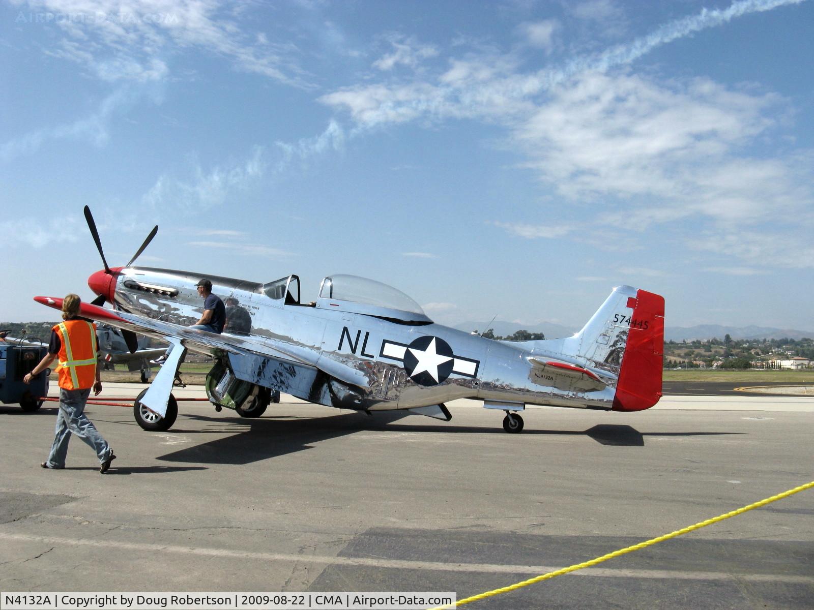 N4132A, 1944 North American P-51D Mustang C/N 122-40985, 1944 North American/Aero Classics P-51D MUSTANG, Rolls Royce V-1650-7 Merlin 1,695 Hp, Limited class, under tow with wing walker