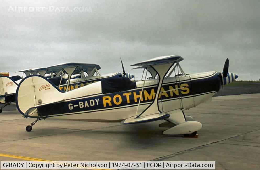 G-BADY, 1972 Aerotek Pitts S-2A Special C/N 2037, Rothmans aerobatic team Pitts S-2A at the 1974 Culdrose Airshow.