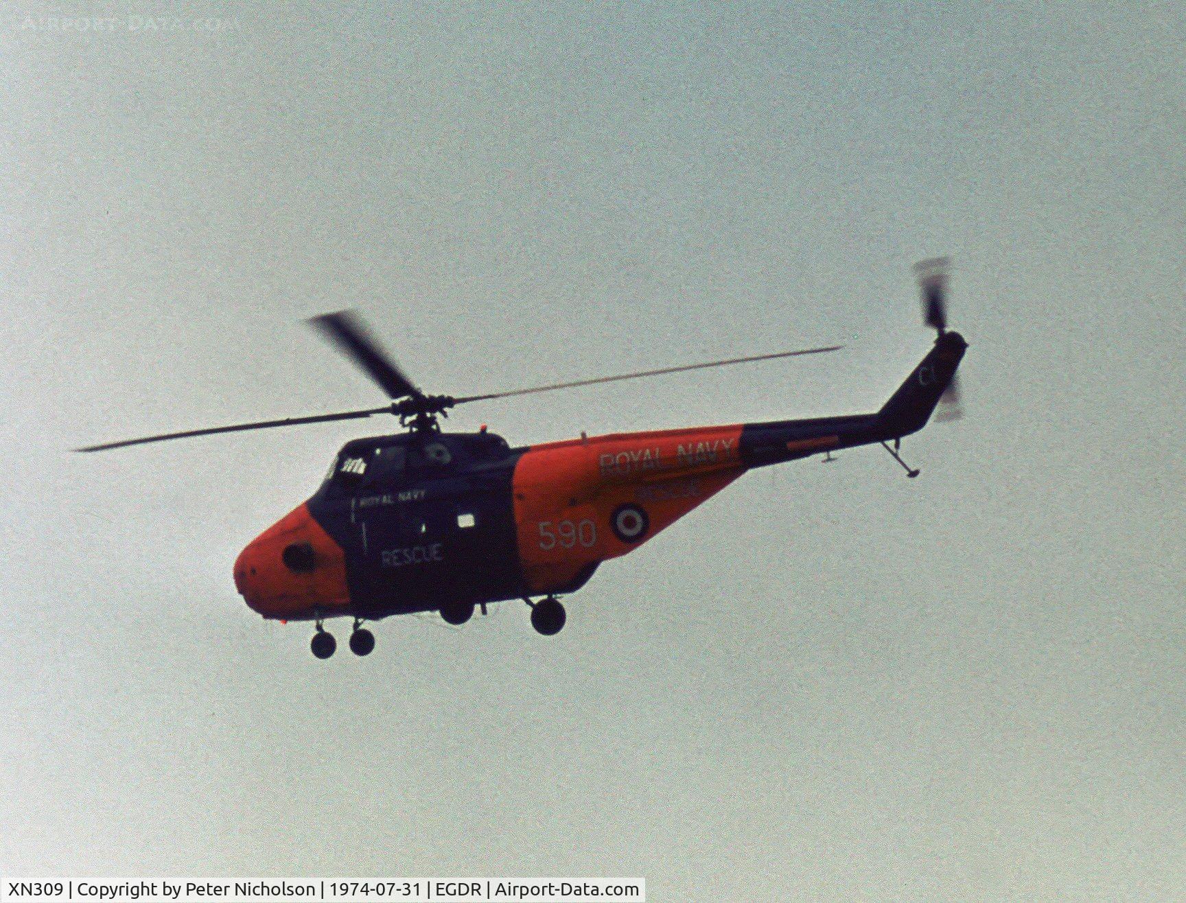 XN309, 1960 Westland Whirlwind HAR.9 C/N WA289, Whirlwind HAR.9 of the Culdrose Search & Rescue Flight at the 1974 Culdrose Airshow.