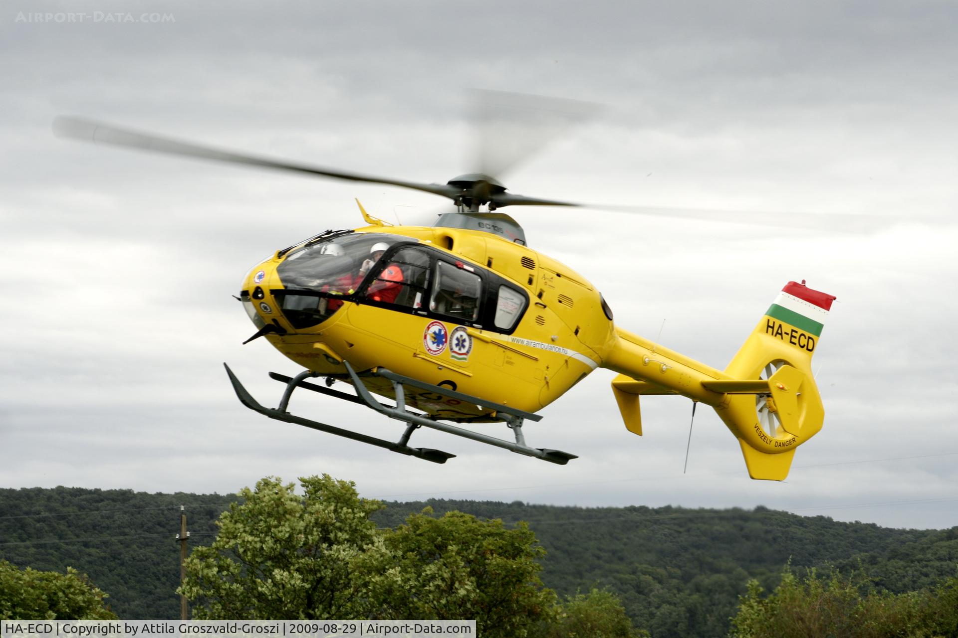HA-ECD, 2004 Eurocopter EC-135T-2 C/N 0325, Take-off. Near Szentgál parish, in a road accident rescue.
