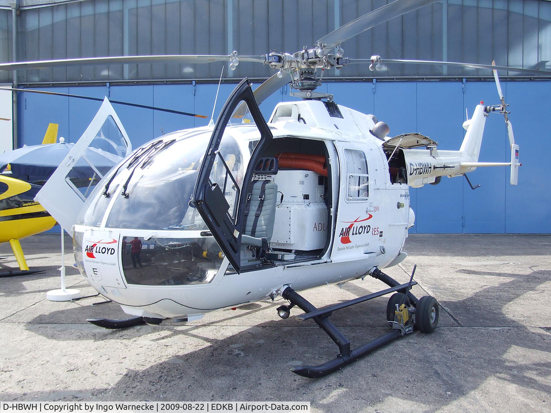 D-HBWH, 1997 MBB Bo-105CBS-5 C/N S-929, MBB Bo 105CBS-5 of Air Lloyd (equipped with laser sensor to monitor gas pipelines for any traces of escaping methane) at the Bonn-Hangelar centennial jubilee airshow