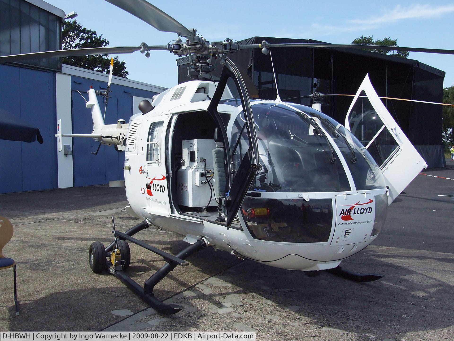 D-HBWH, 1997 MBB Bo-105CBS-5 C/N S-929, MBB Bo 105CBS-5 of Air Lloyd (equipped with laser sensor to monitor gas pipelines for any traces of escaping methane) at the Bonn-Hangelar centennial jubilee airshow