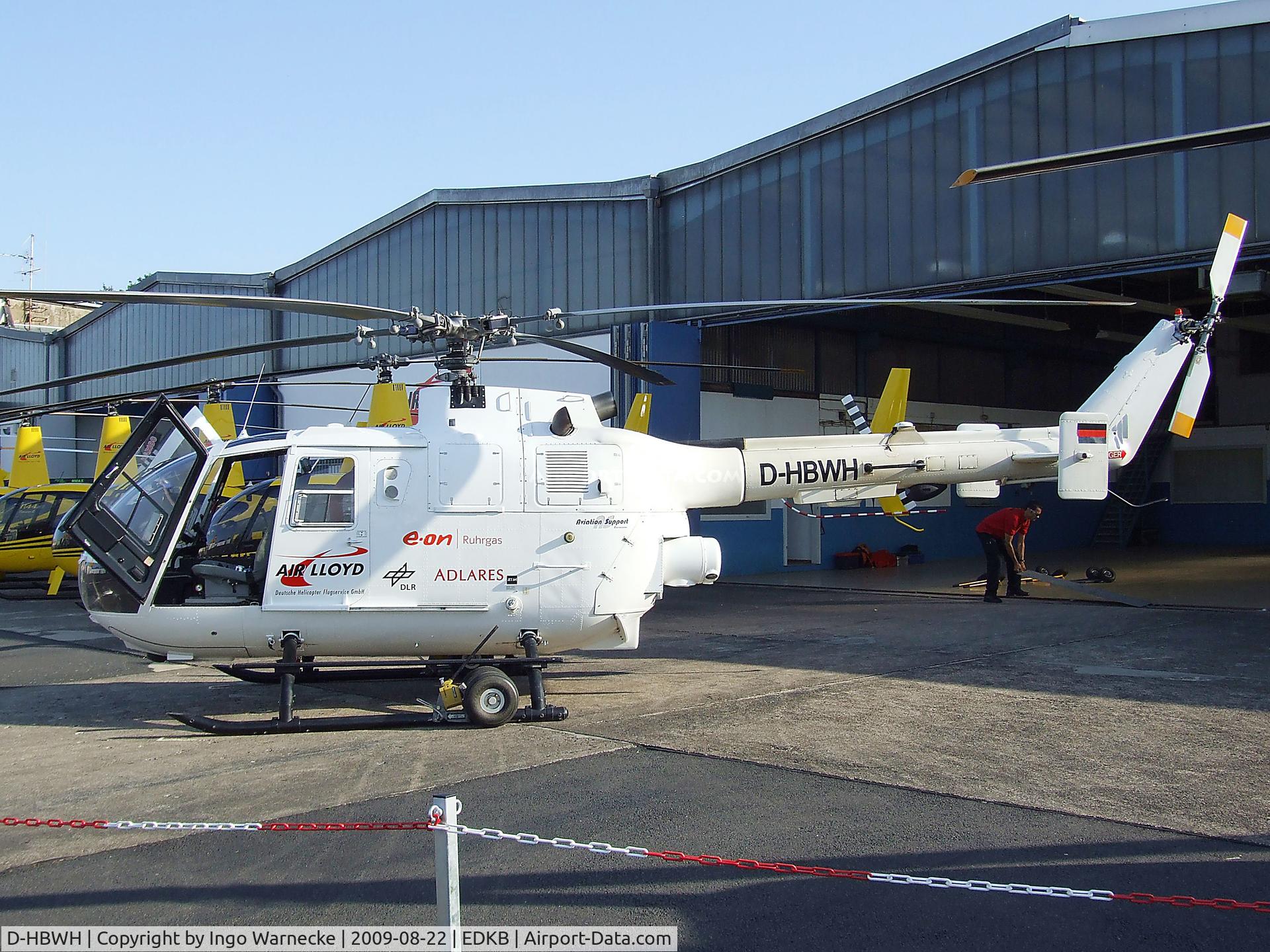 D-HBWH, 1997 MBB Bo-105CBS-5 C/N S-929, MBB Bo 105CBS-5 of Air Lloyd (equipped with laser sensor to monitor gas pipelines for any traces of escaping methane) at the Bonn-Hangelar centennial jubilee airshow