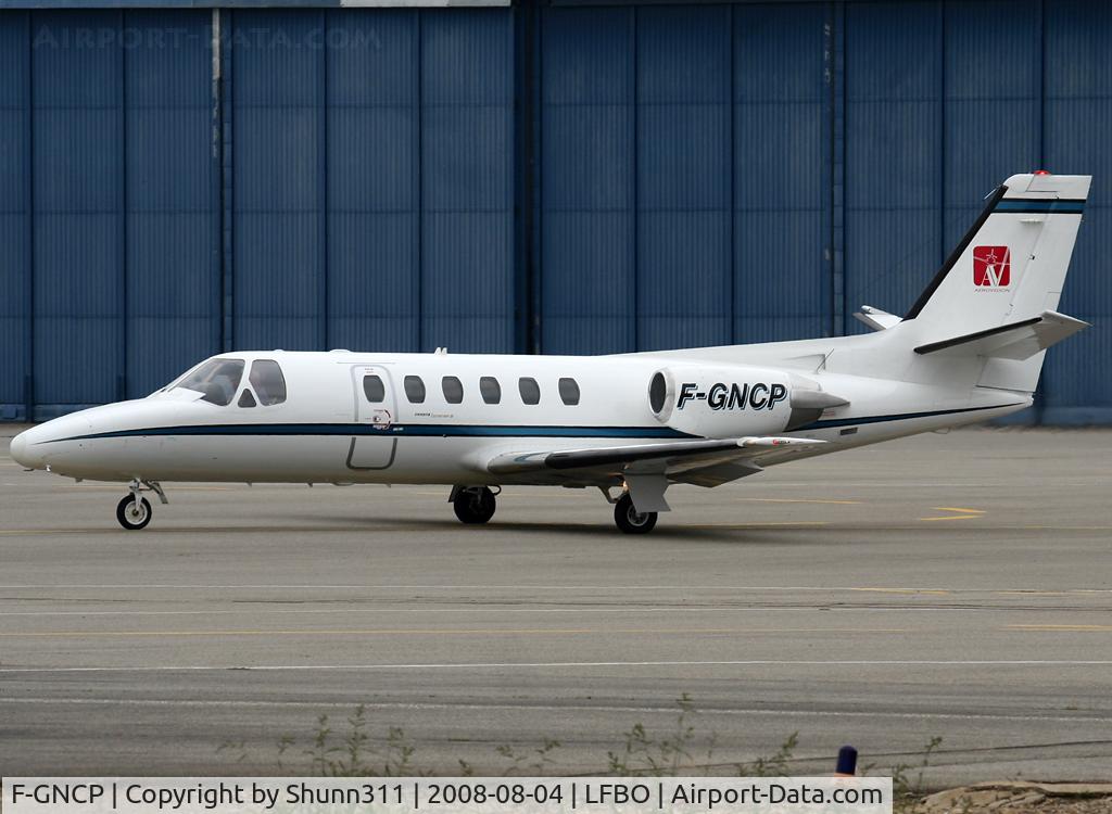 F-GNCP, 1978 Cessna 550 Citation II C/N 550-0004, Departing from General Aviation area with additional 'Aerovision' sticker