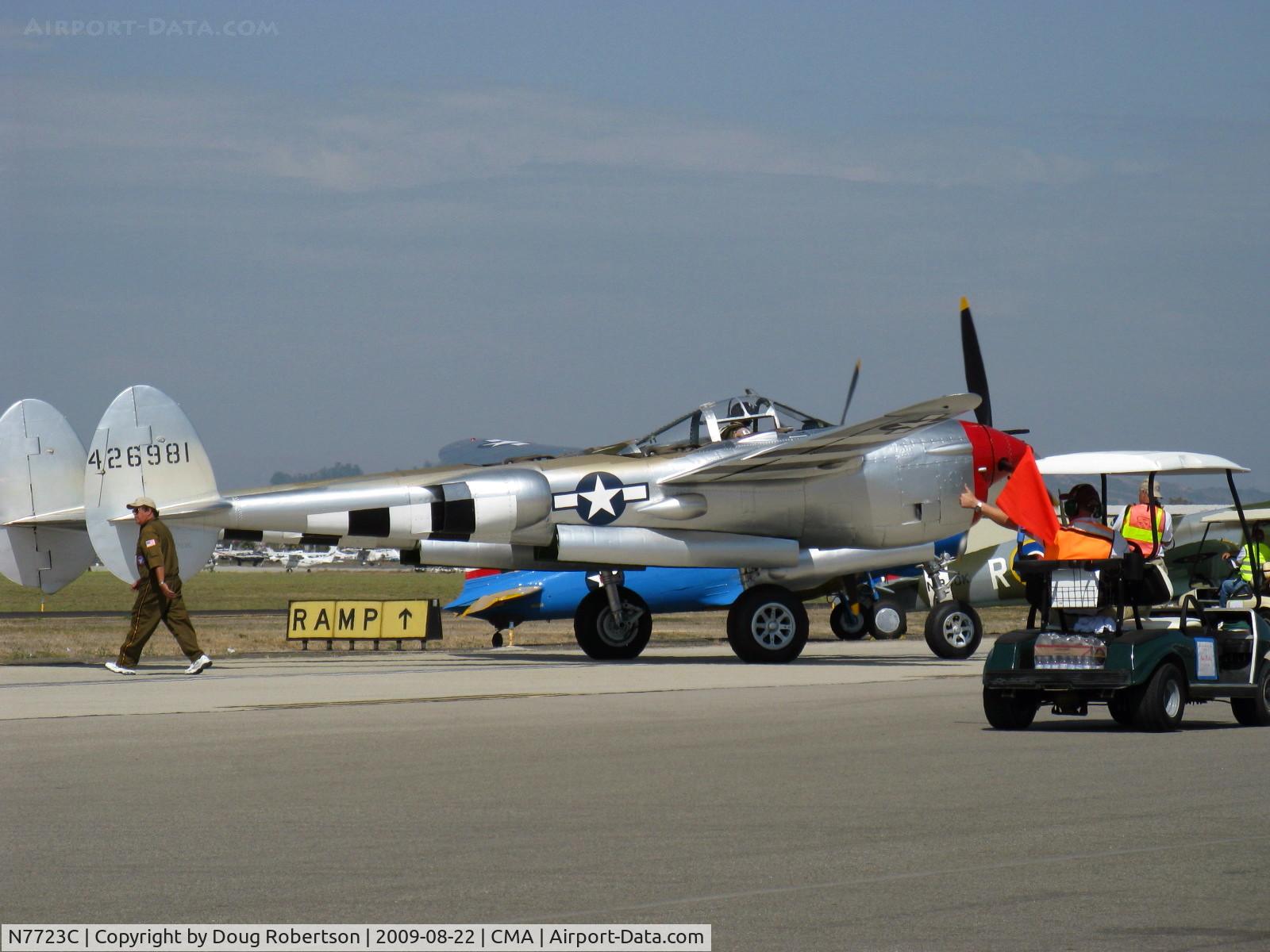 N7723C, 1944 Lockheed P-38L-5 Lightning C/N 7985, 1944 Lockheed P-38L LIGHTNING, two Allison V1710-111/113 1,475 Hp each. Combat rating 1,600 Hp each at 26,500', Taxi