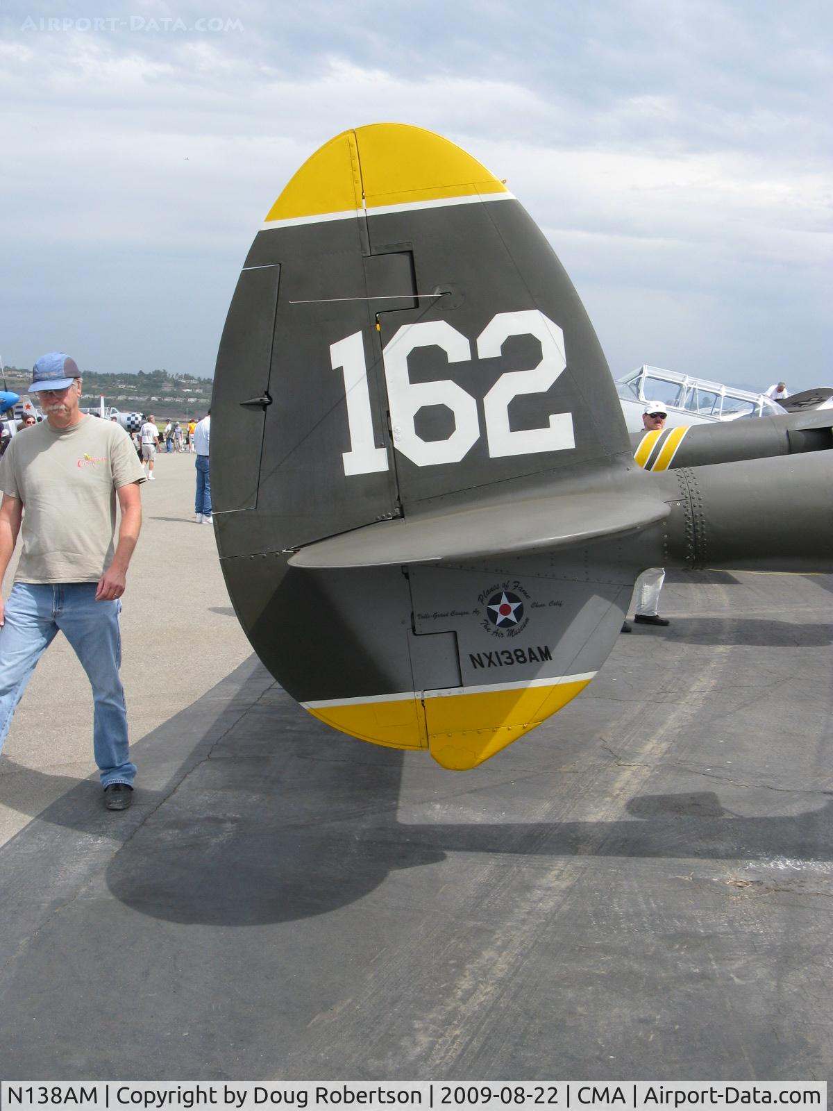N138AM, 1943 Lockheed P-38J Lightning C/N 44-23314, 1943 Lockheed P-38J LIGHTNING '23 Skidoo', two Allison V1710-89/91 1,425 Hp each. Experimental class, tail