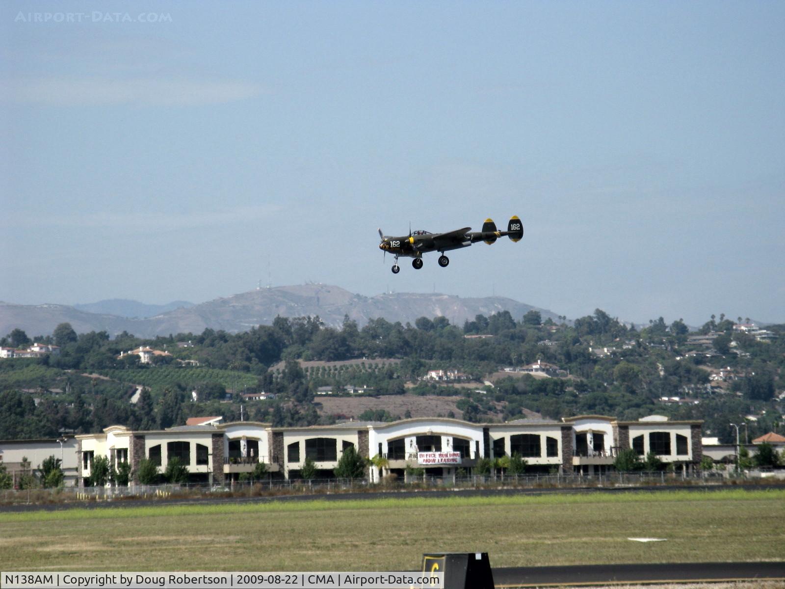 N138AM, 1943 Lockheed P-38J Lightning C/N 44-23314, 1943 Lockheed P-38J LIGHTNING '23 Skidoo', two Allison V1710-89/91 1,425 Hp each. On final for Rwy 26