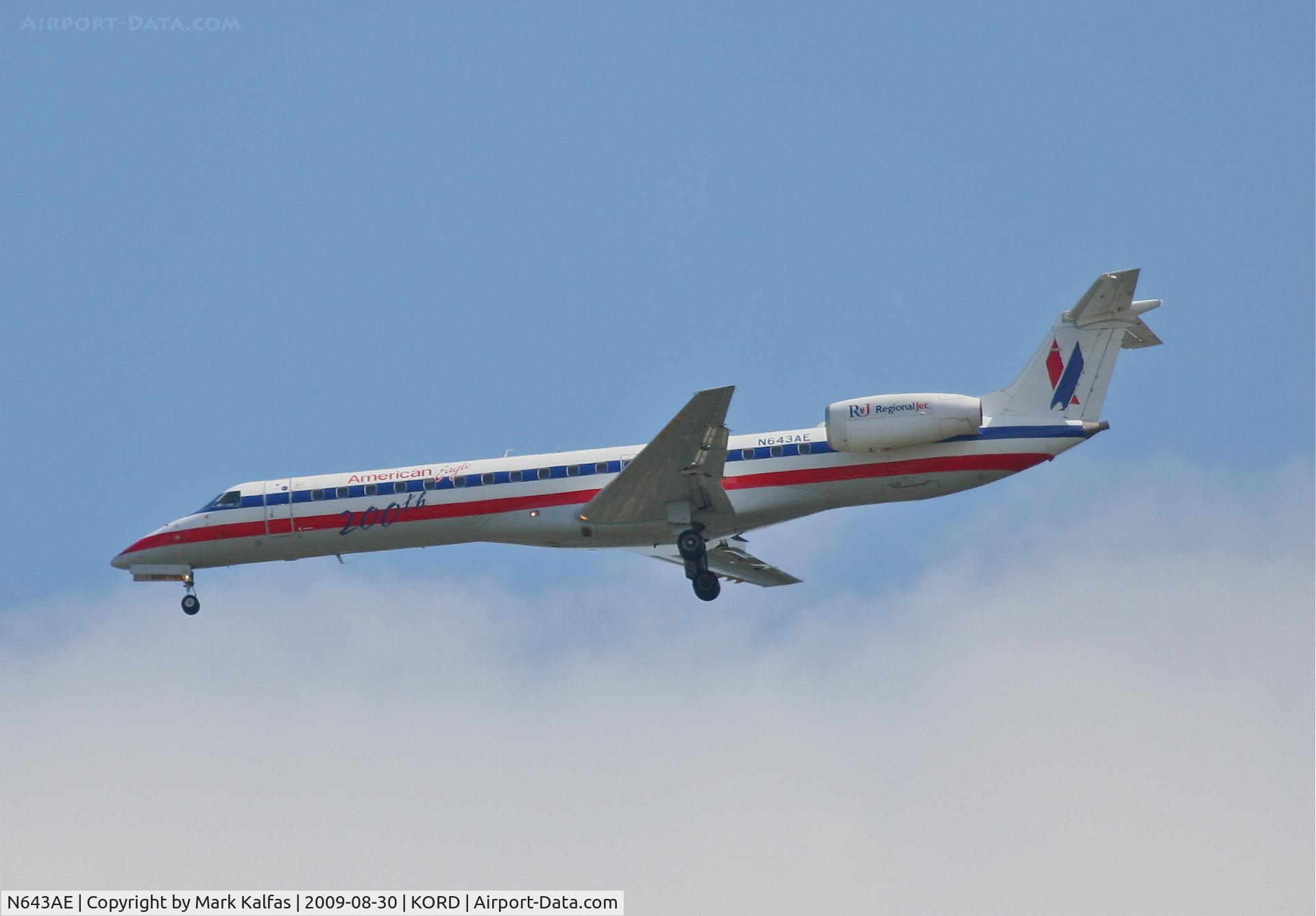 N643AE, 1999 Embraer ERJ-145LR (EMB-145LR) C/N 145200, American Eagle EMB-145LR (200th), N643AE 4R approach KORD