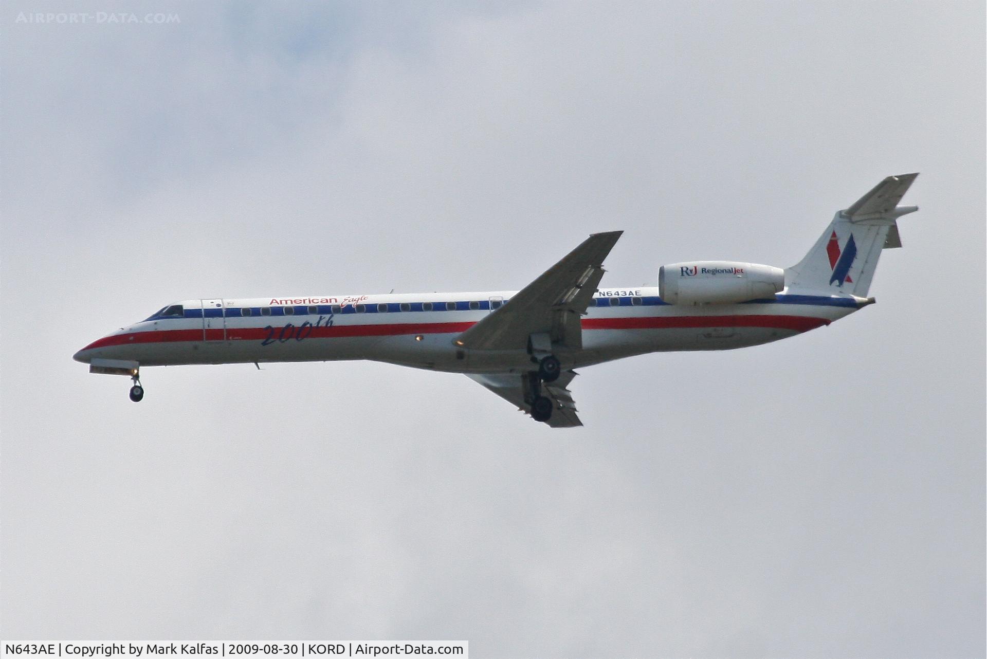 N643AE, 1999 Embraer ERJ-145LR (EMB-145LR) C/N 145200, American Eagle EMB-145LR (200th), N643AE 4R approach KORD