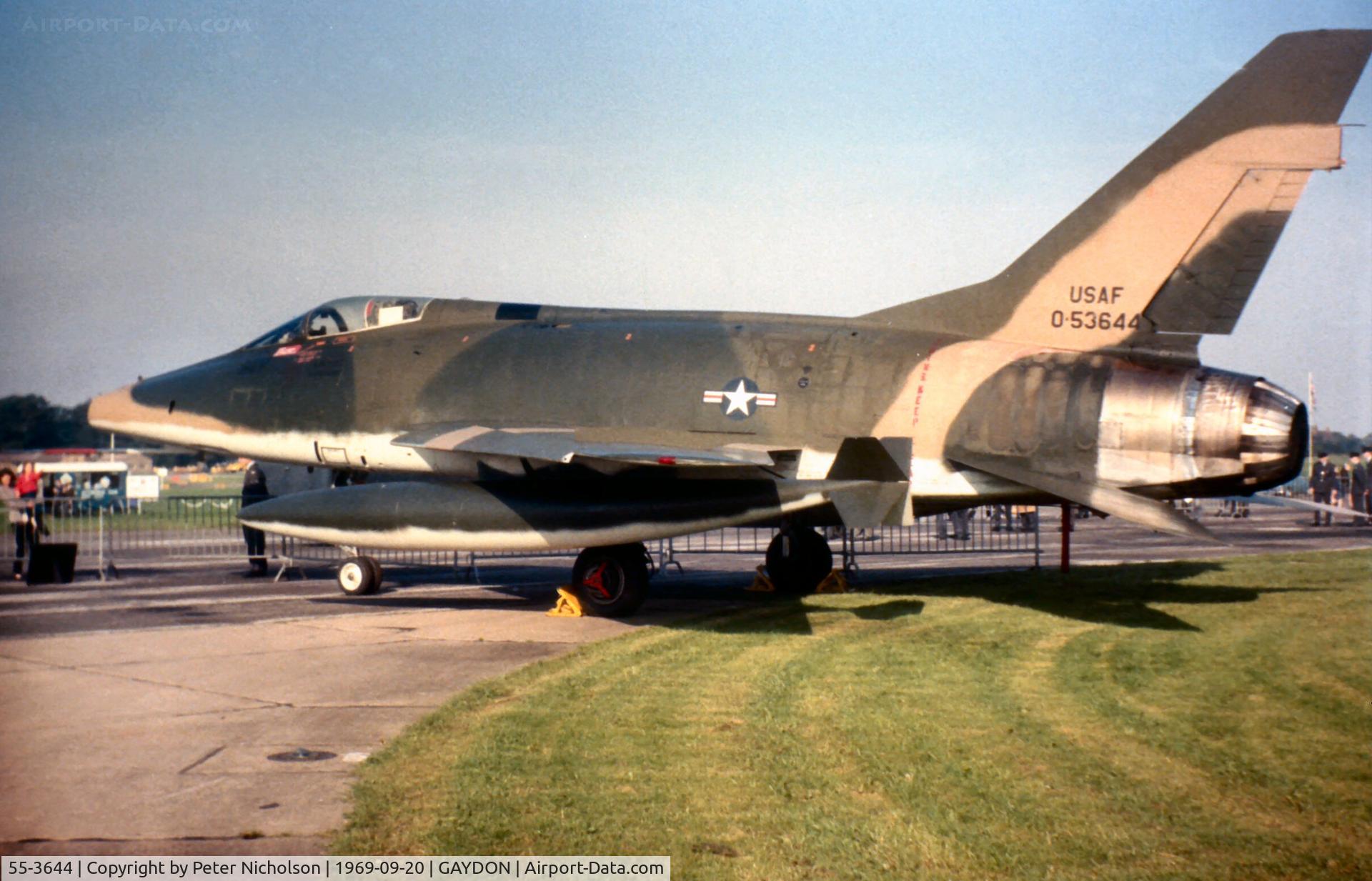55-3644, 1955 North American F-100D Super Sabre C/N 223-326, F-100D Super Sabre of the 48th Tactical Fighter Wing at the 1969 Battle of Britain Airshow at RAF Gaydon.