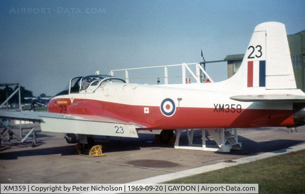 XM359, 1956 Hunting P-84 Jet Provost T.3 C/N PAC/W/6316, Jet Provost T.3 on display at the 1969 Battle of Britain Airshow at RAF Gaydon.