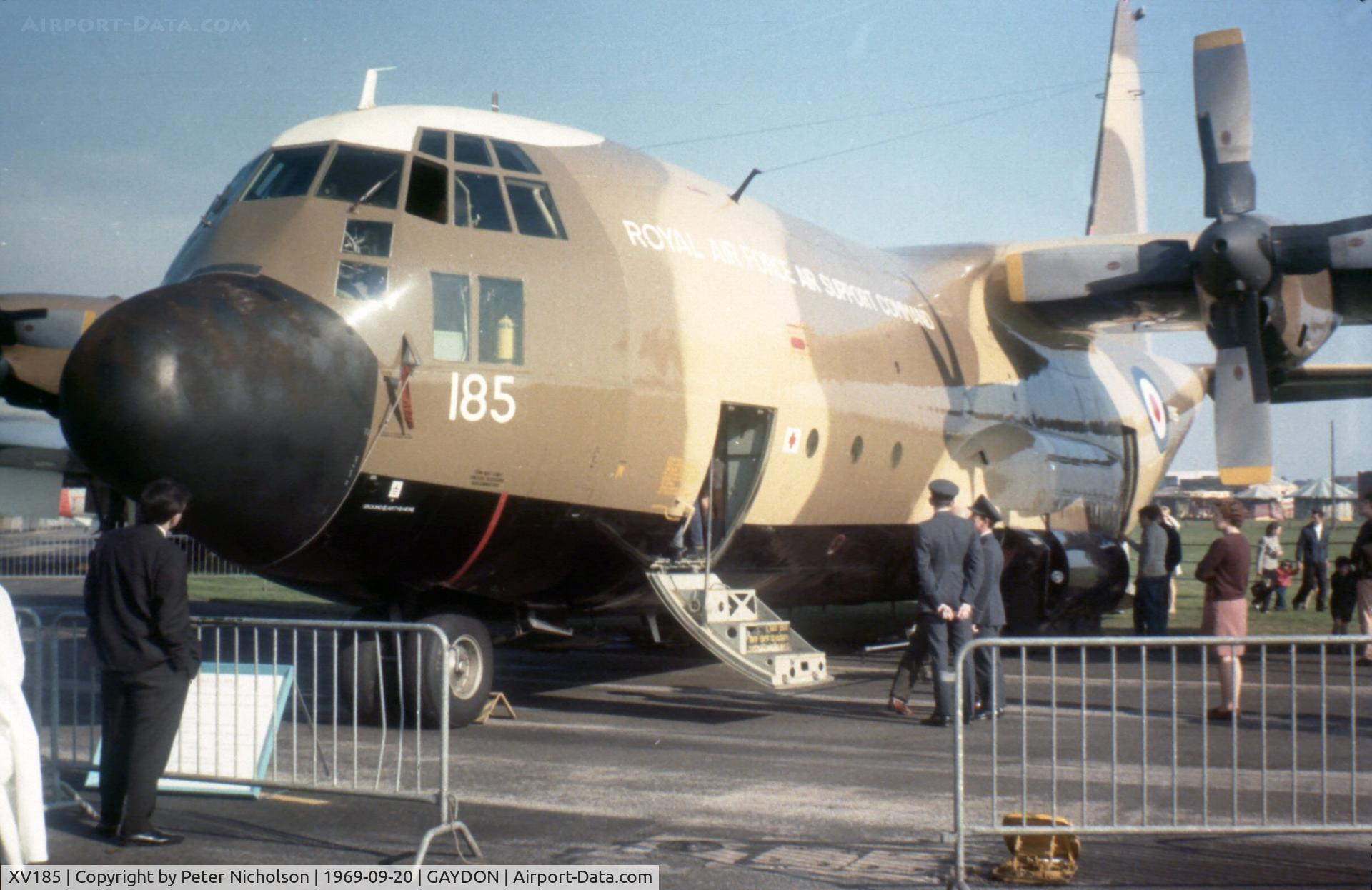 XV185, 1967 Lockheed C-130K Hercules C.1 C/N 382-4203, Hercules C.1 of Lyneham Transport Wing on display at the 1969 Battle of Britain Airshow at RAF Gaydon.