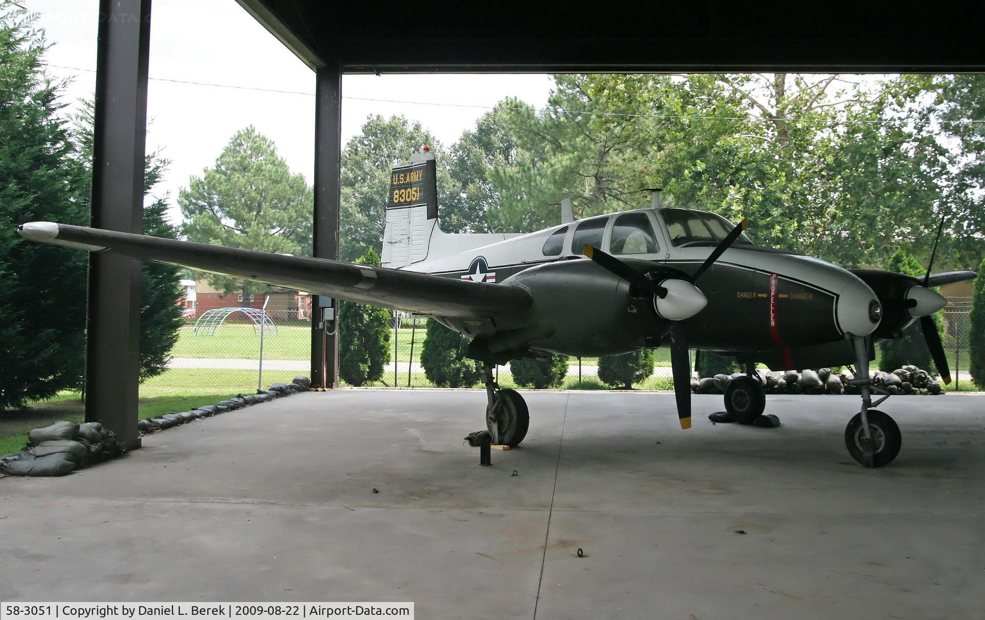 58-3051, 1958 Beech U-8D Seminole C/N RLH-52, This handsome Beech is part of the impressive collection of aircraft and other transportation at the US Army Transporation Museum, Ft. Eustis, VA.