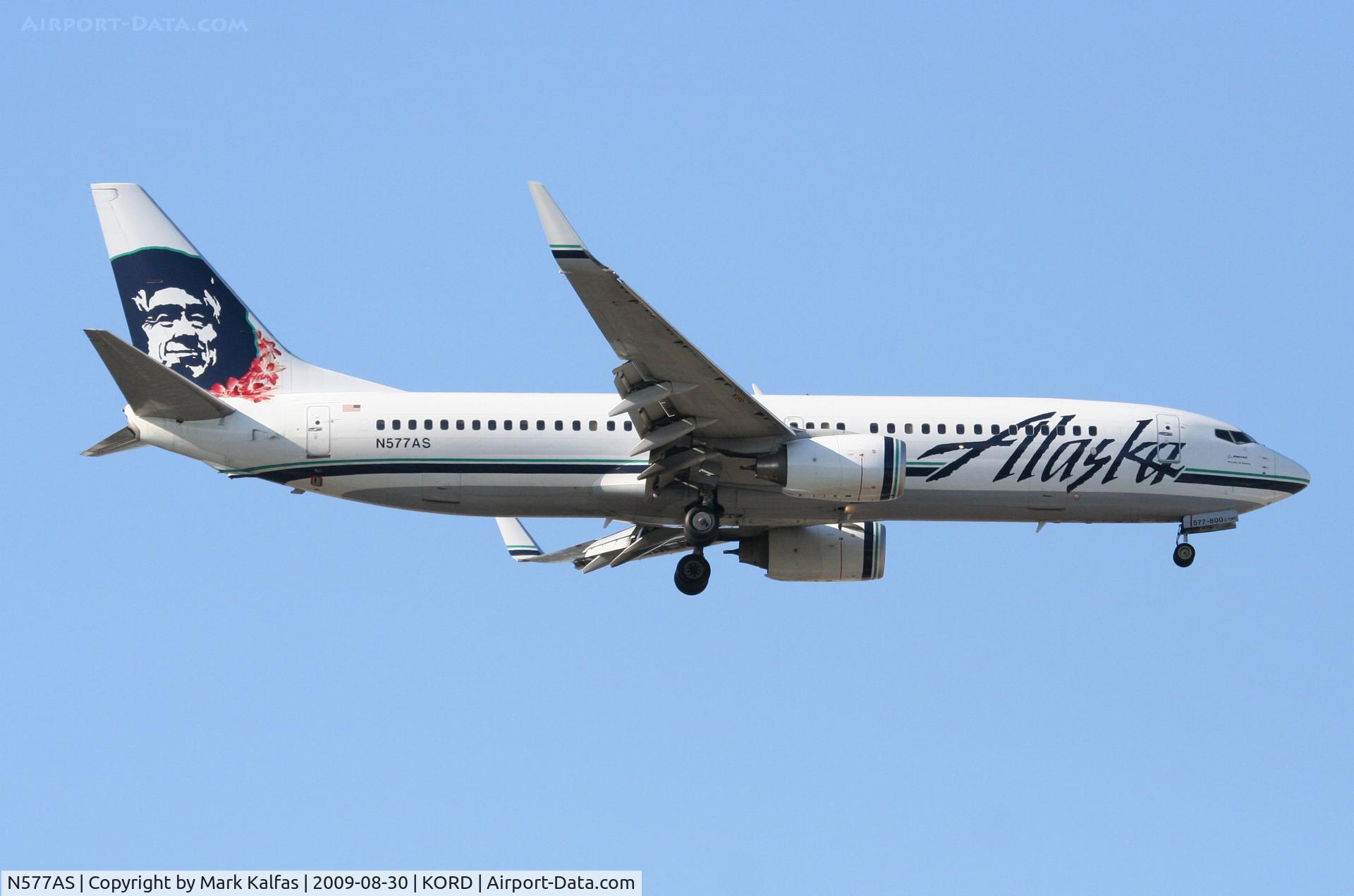 N577AS, 2007 Boeing 737-890 C/N 35186, Alaska Airlines Boeing 737-890, Flt. #130 from PANC, RWY 10 approach KORD.