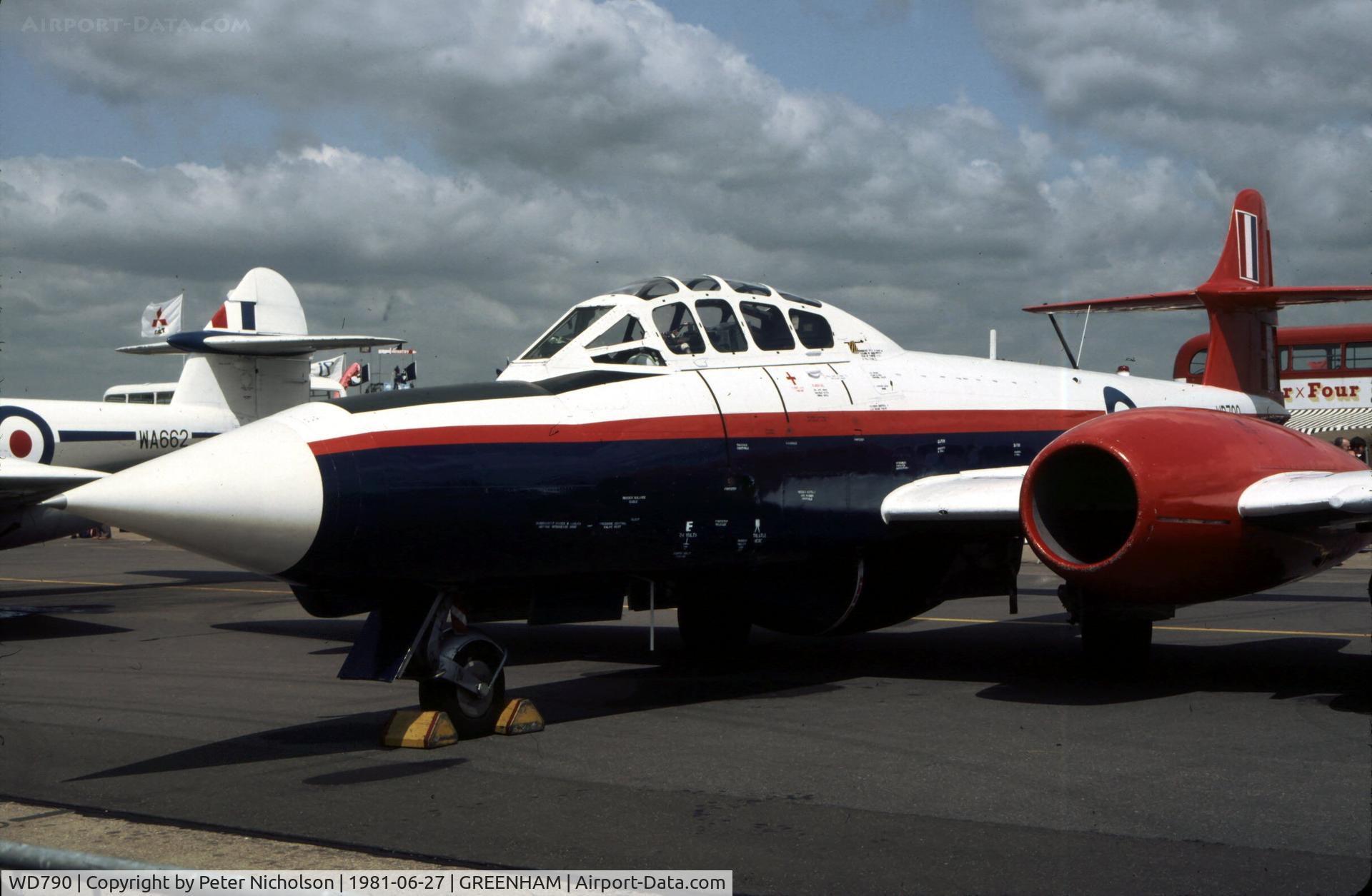 WD790, 1952 Gloster Meteor NF.11 C/N Not found WD790, Meteor NF.11 of the Royal Aircraft Establishment on display at the 1981 Intnl Air Tattoo at RAF Greenham Common.