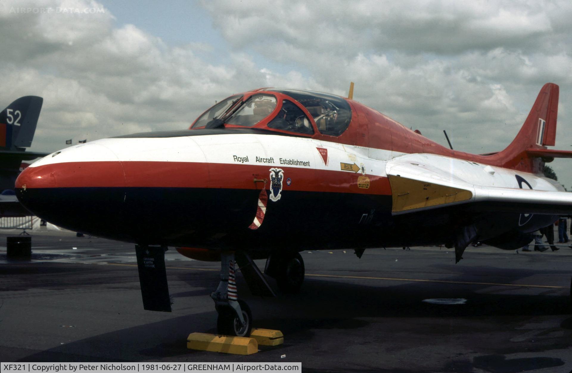 XF321, 1956 Hawker Hunter T.7 C/N HABL003082, Hunter T.7 of the Royal Aircraft Establishment on display at the 1981 Intnl Air Tattoo at RAF Greenham Common.