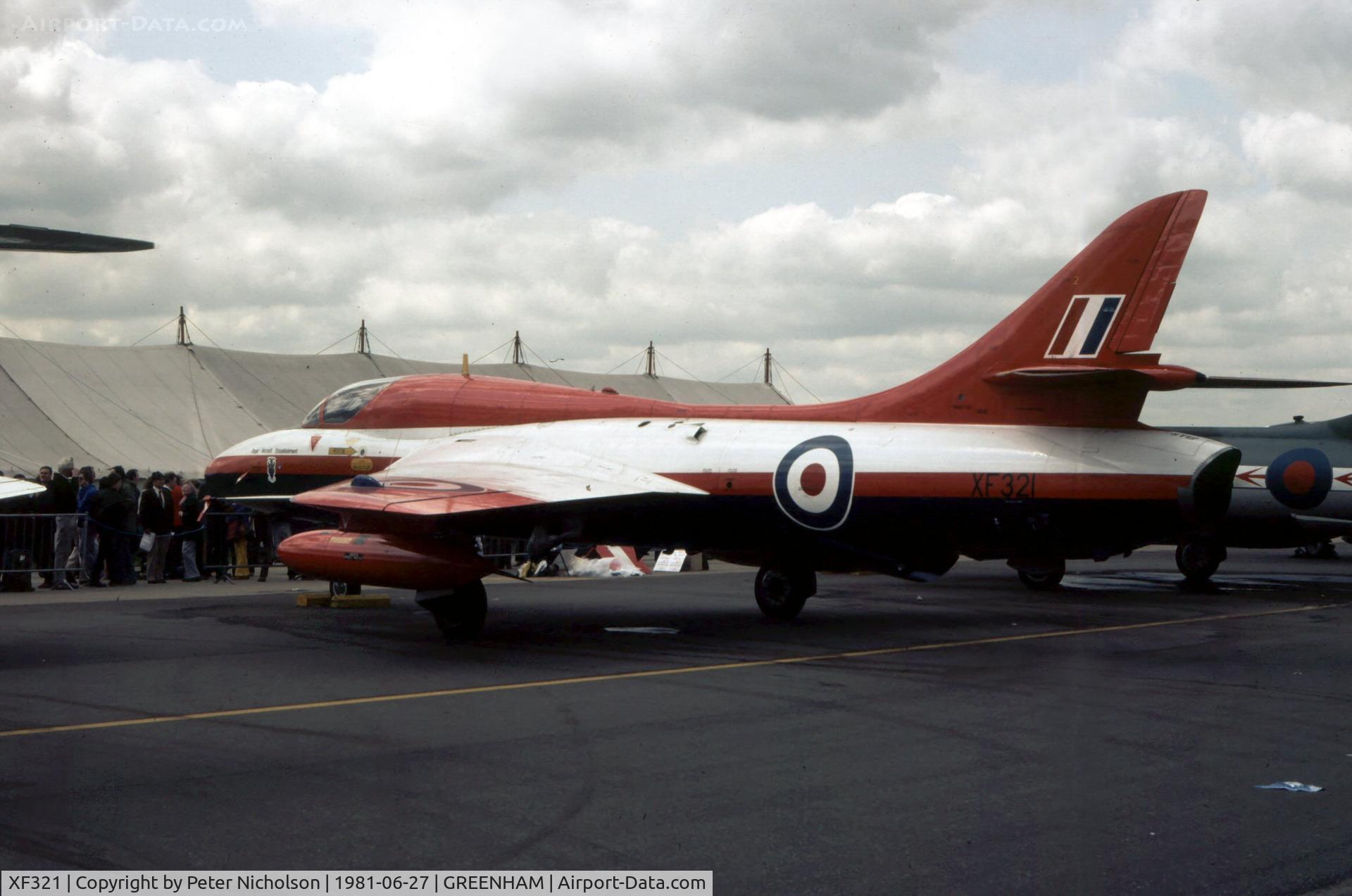XF321, 1956 Hawker Hunter T.7 C/N HABL003082, Another view of the Royal Aircraft Establishment's Hunter T.7 at the 1981 Intnl Air Tattoo at RAF Greenham Common.