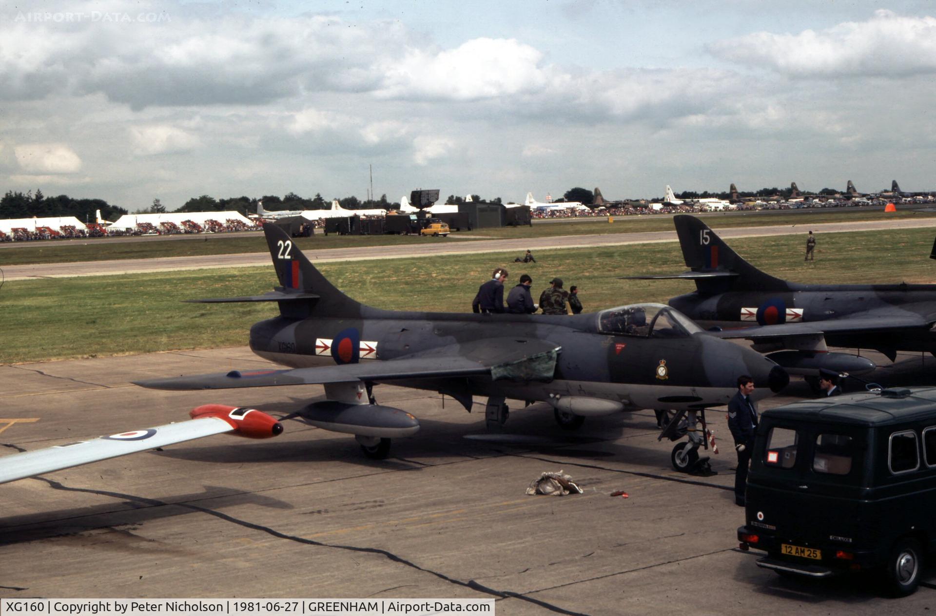 XG160, 1956 Hawker Hunter F.6A C/N S4/U/3393, Hunter F.6A of 79 Squadron on display at the 1981 Intnl Air Tattoo at RAF Greenham Common.