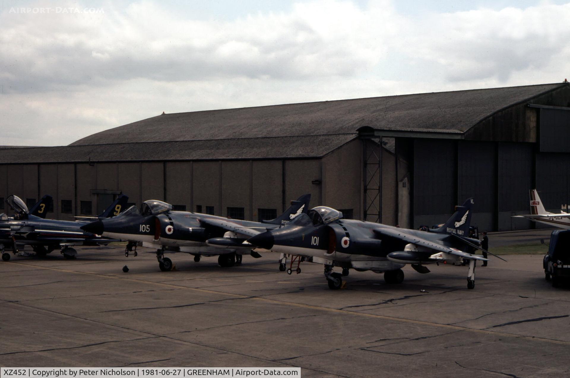 XZ452, 1979 British Aerospace Sea Harrier FRS.1 C/N 41H-912006, Sea Harrier FRS.1 of 899 Squadron on display at the 1981 Intnl Air Tattoo at RAF Greenham Common.