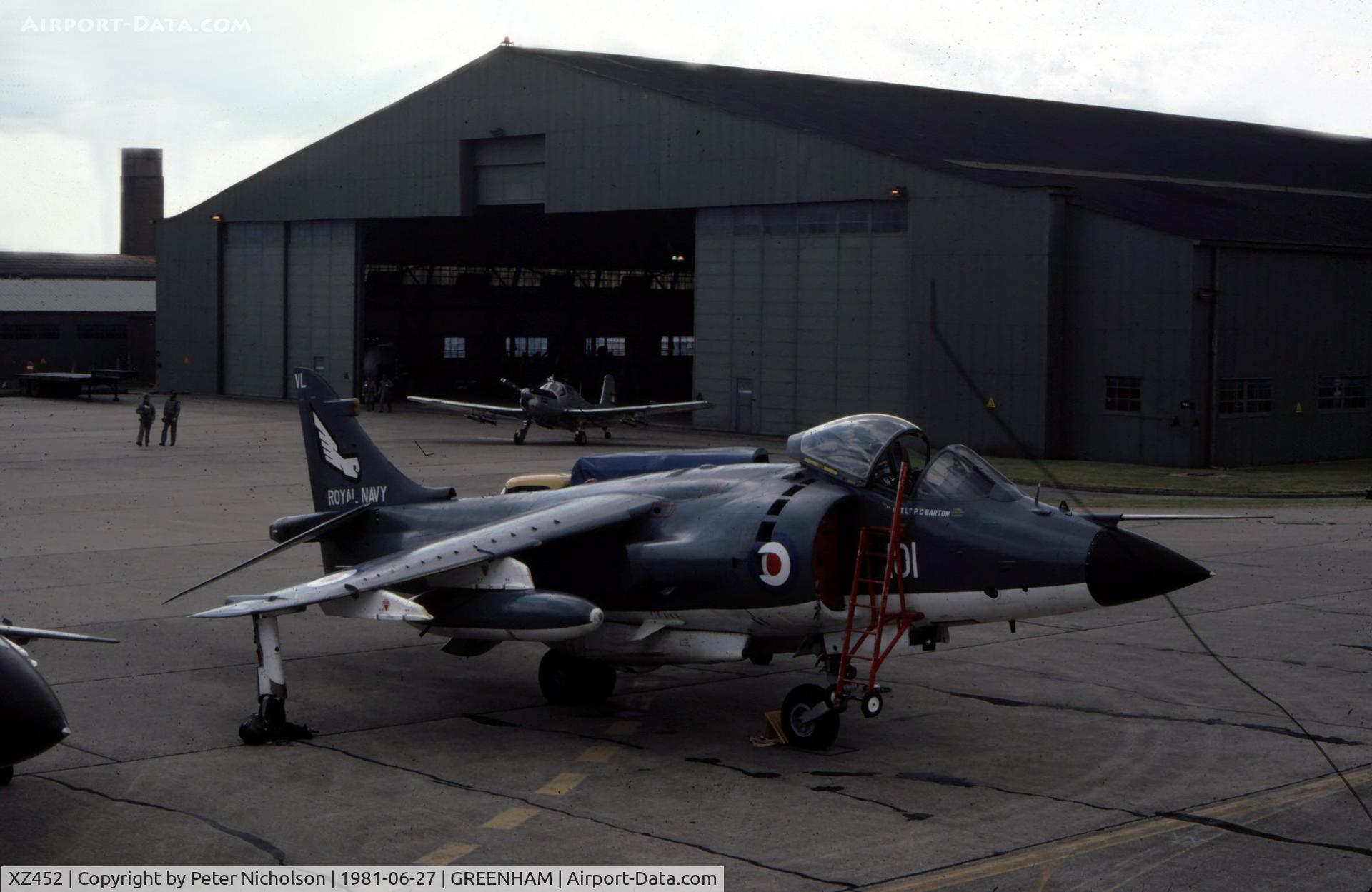XZ452, 1979 British Aerospace Sea Harrier FRS.1 C/N 41H-912006, Another view of this 899 Squadron Sea Harrier FRS.1 at the 1981 Intnl Air Tattoo at RAF Greenham Common.