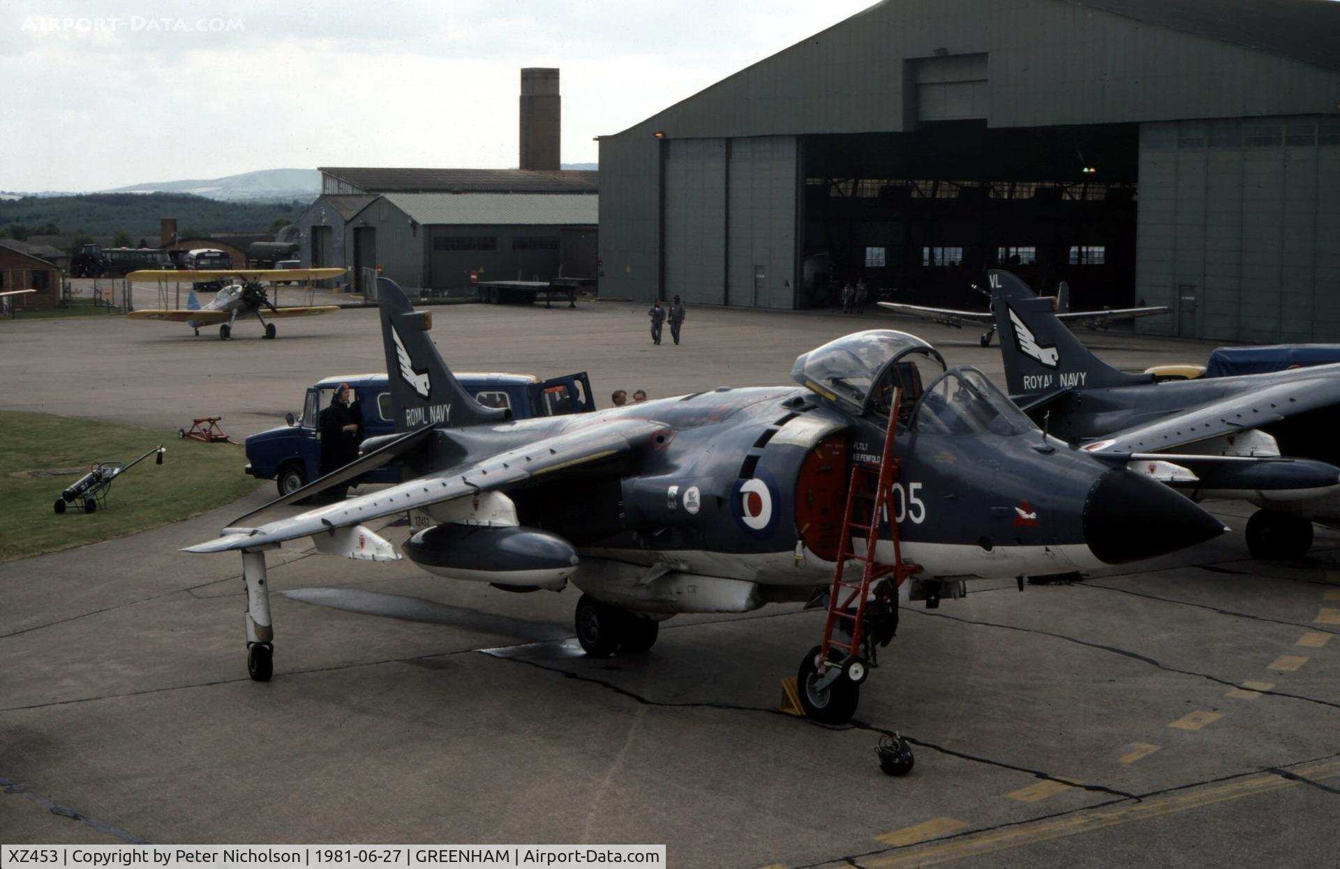 XZ453, 1979 British Aerospace Sea Harrier FRS.1 C/N 41H-912007, Sea Harrier FRS.1 of 899 Squadron on display at the 1981 Intnl Air Tattoo at RAF Greenham Common.