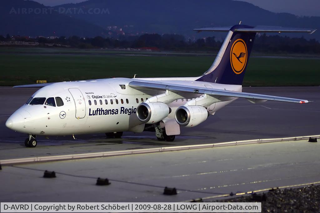 D-AVRD, 1995 British Aerospace Avro 146-RJ85 C/N E.2257, 50 years titles