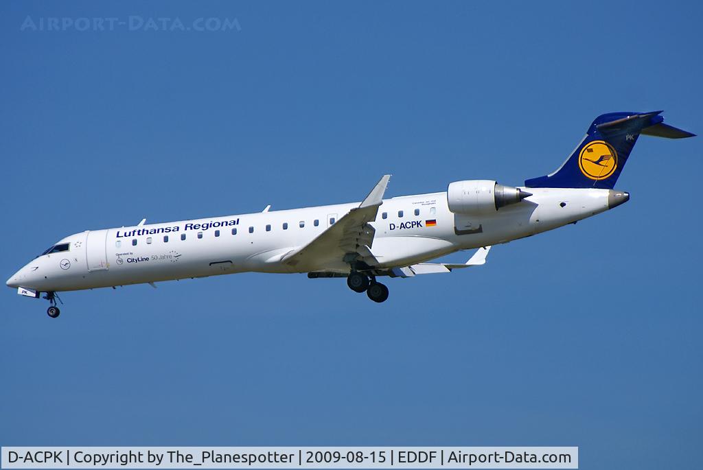 D-ACPK, 2002 Canadair CRJ-701ER (CL-600-2C10) Regional Jet C/N 10063, CityLine with Anniversary Sticker applied.