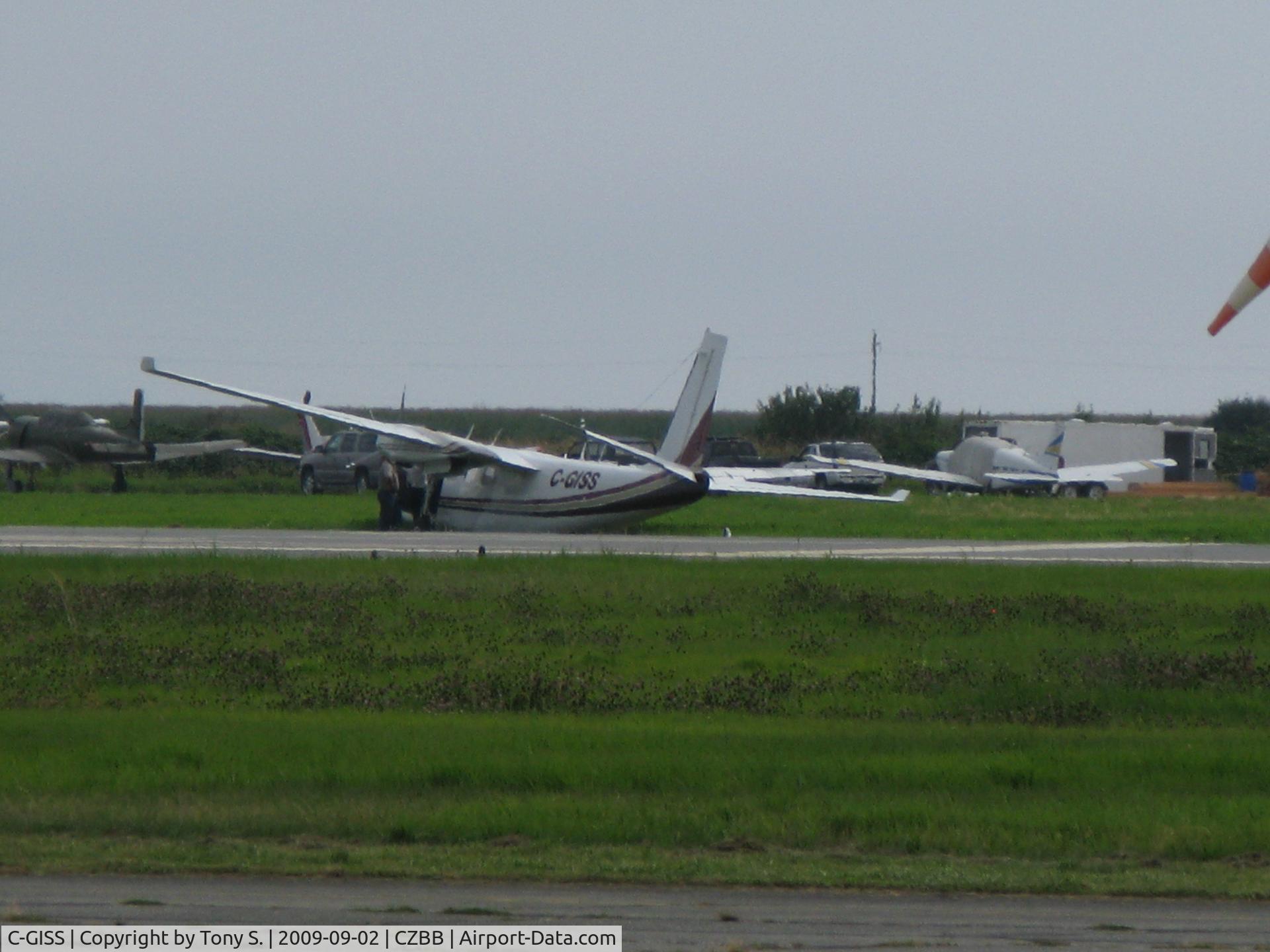 C-GISS, Aero Commander 680FLP Commander C/N 1497-15, Apparently the brakes let go at ZBB (Boundary Bay Airport)