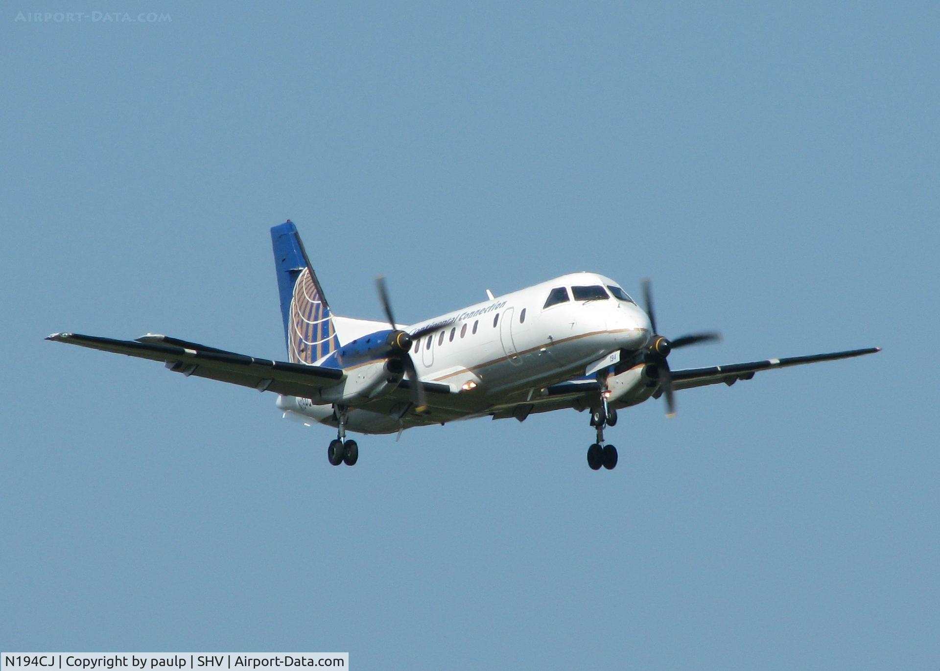 N194CJ, 1990 Saab 340B C/N 340B-194, Landing on runway 5 at Shreveport Regional.