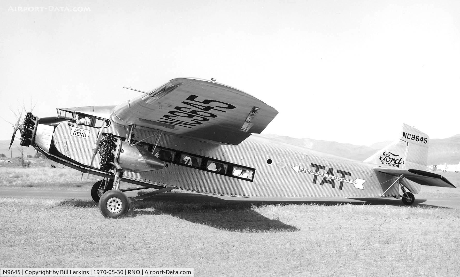 N9645, 1928 Ford 5-AT-B Tri-Motor C/N 8, Reno, May 30, 1970. First official flights the next day after years of reconstruction by Harrah's shop.