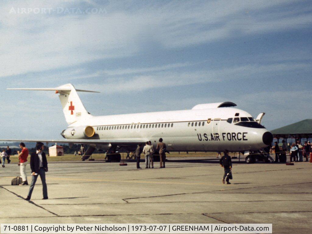 71-0881, 1971 McDonnell Douglas C-9A Nightingale C/N 47540, Another view of the 439th Military Airlift Group's C-9A on display at the 1973 Intnl Air Tattoo at RAF Greenham Common.