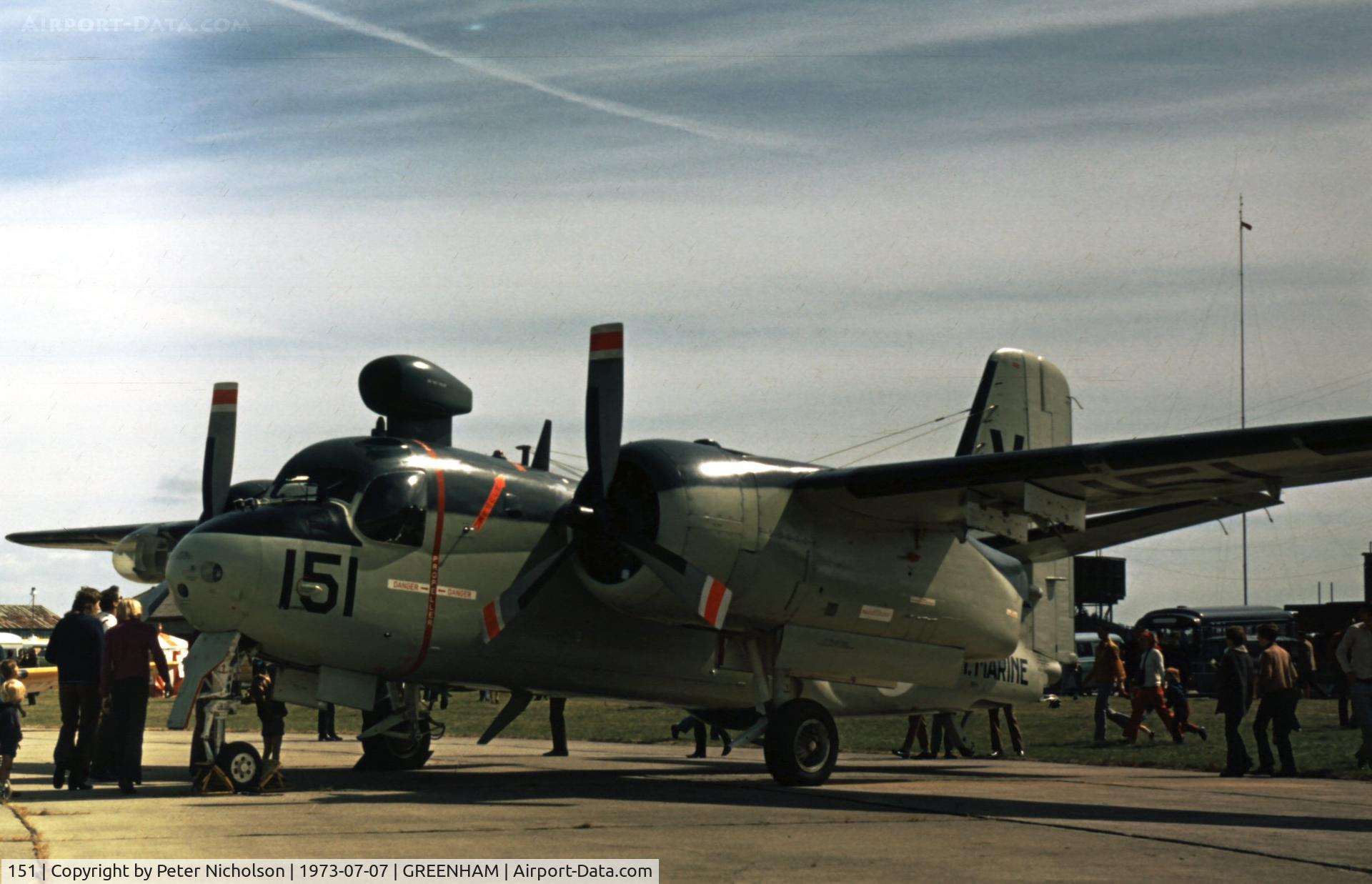 151, Grumman US-2N Tracker C/N 712, Now a museum exhibit, this Tracker of 1 Squadron Royal Netherlands Navy was at the 1973 Intnl Air Tattoo at RAF Greenham Common.