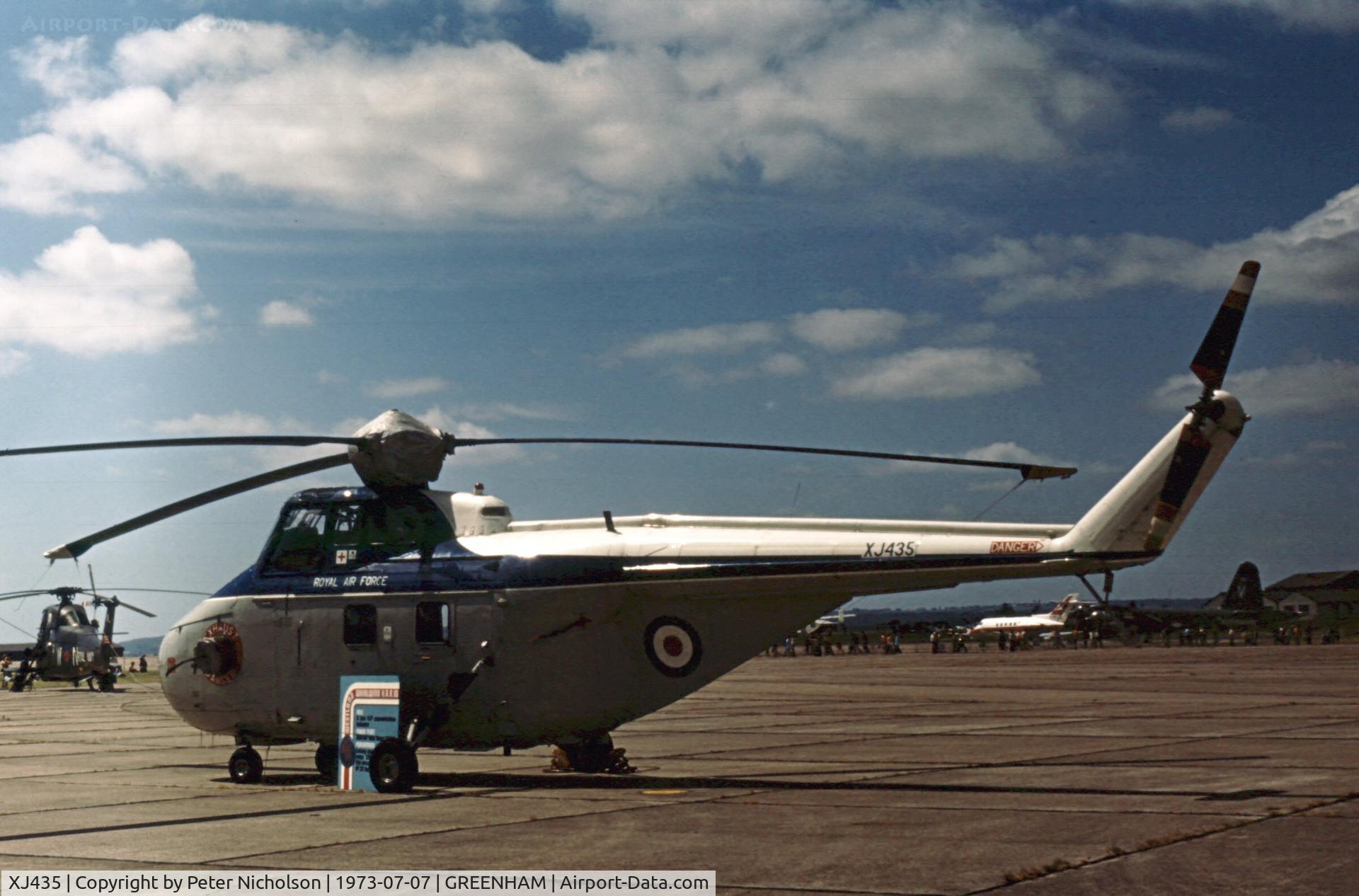 XJ435, 1955 Westland Whirlwind HCC.12 C/N WA51, Whirlwind HCC.12 of 32 Squadron at the 1973 Intnl Air Tattoo at RAF Greenham Common.