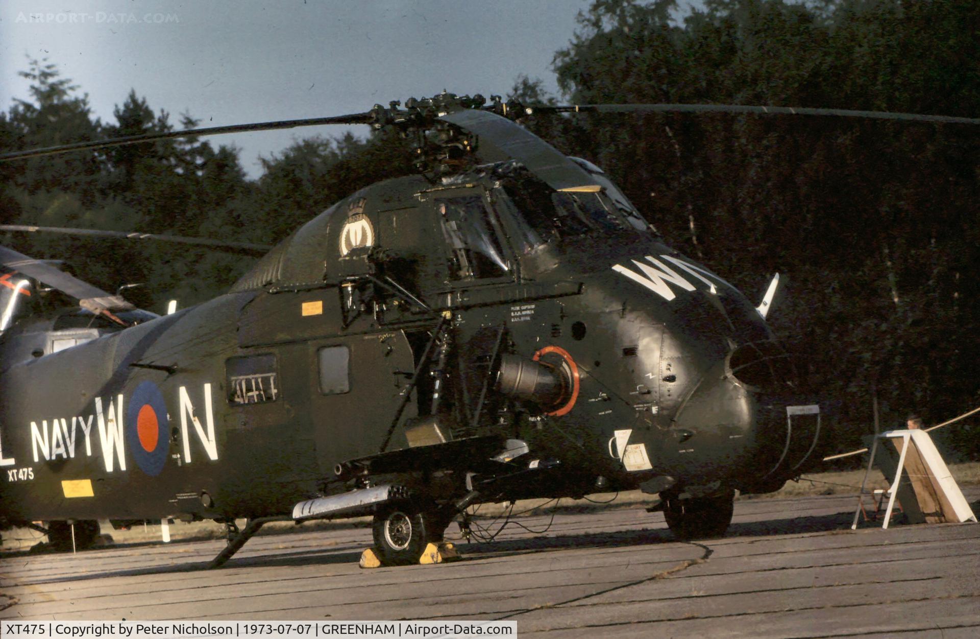 XT475, 1966 Westland Wessex HU.5 C/N WA297, Wessex HU.5 of 707 Squadron at the 1973 Intnl Air Tattoo at RAF Greenham Common.