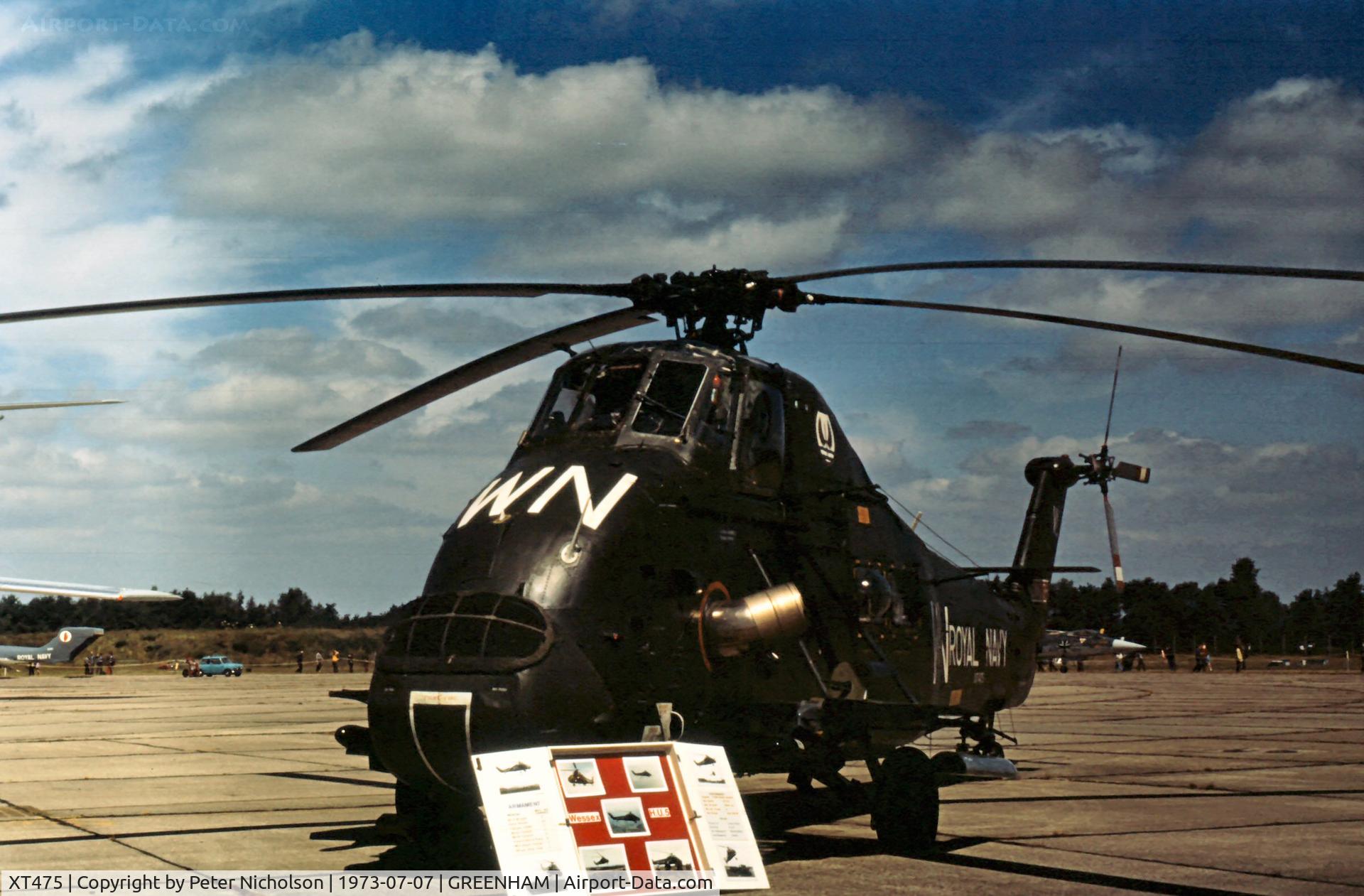 XT475, 1966 Westland Wessex HU.5 C/N WA297, Another view of the 707 Squadron Wessex HU.5 at the 1973 Intnl Air Tattoo at RAF Greenham Common.