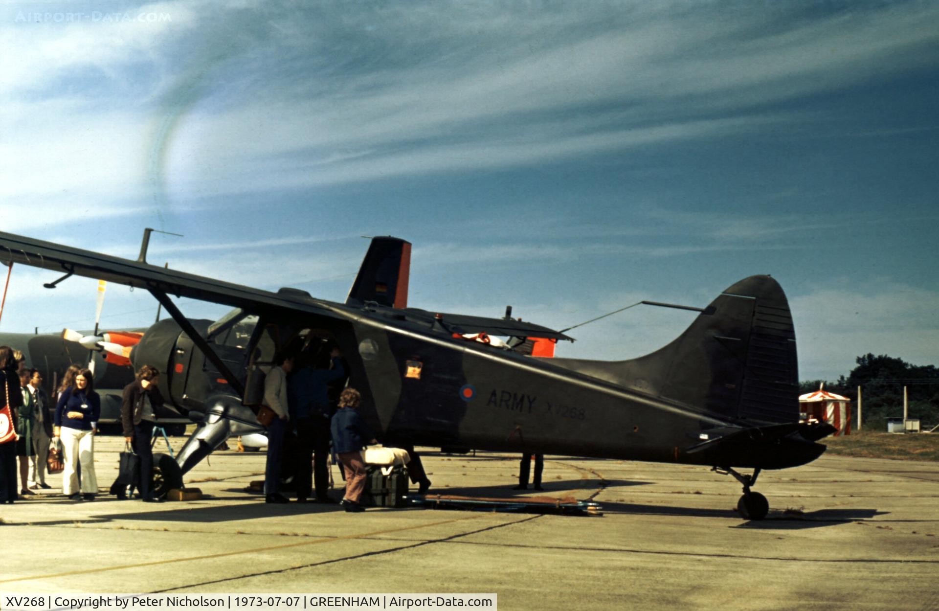 XV268, 1966 De Havilland Canada DHC-2 Beaver AL.1 C/N 1648, Beaver AL.1 serving with the Advanced Rotary Wing Flight on display at the 1973 Intnl Air Tattoo at RAF Greenham Common.