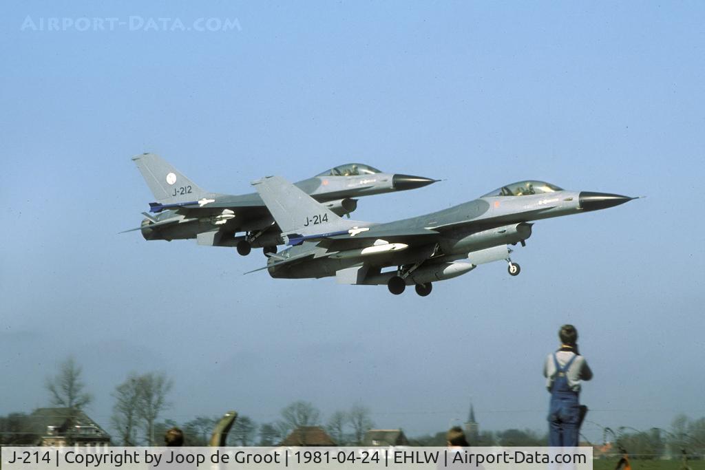 J-214, 1979 Fokker F-16A Fighting Falcon C/N 6D-3, very early shot of two landing F-16's. Not the black noses.
