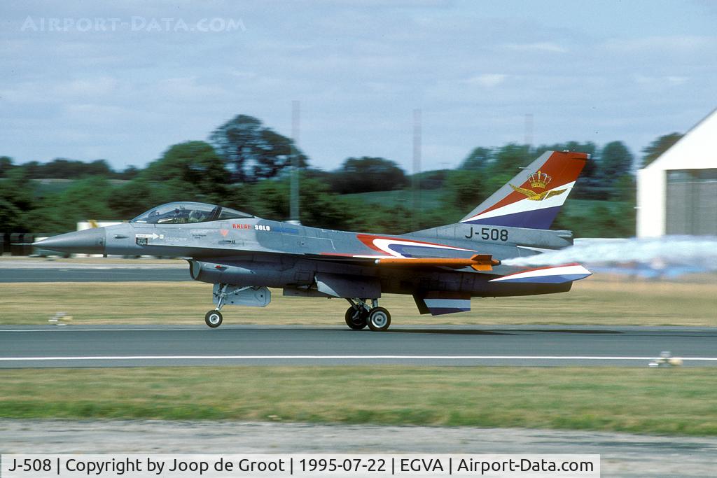 J-508, 1987 Fokker F-16A Fighting Falcon C/N 6D-147, Start of the RNlAF F-16 solo display during the IAT at fairford.