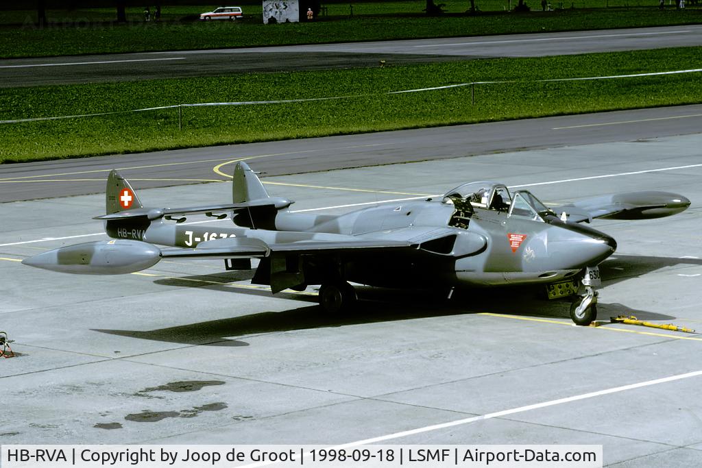 HB-RVA, 1956 De Havilland (F+W Emmen) DH-112 Venom FB.50 C/N 840, This former Swiss AF Venom still flies in its full glory. Photographed during the only moment of sunshine that day.