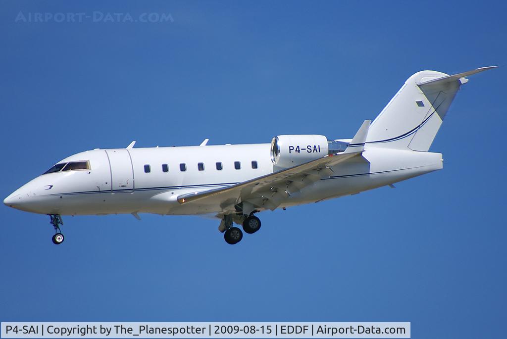 P4-SAI, 2002 Bombardier Challenger 604 (CL-600-2B16) C/N 5553, Nice Bizzjet coming to FRA GAT_Terminal with Stand S404.