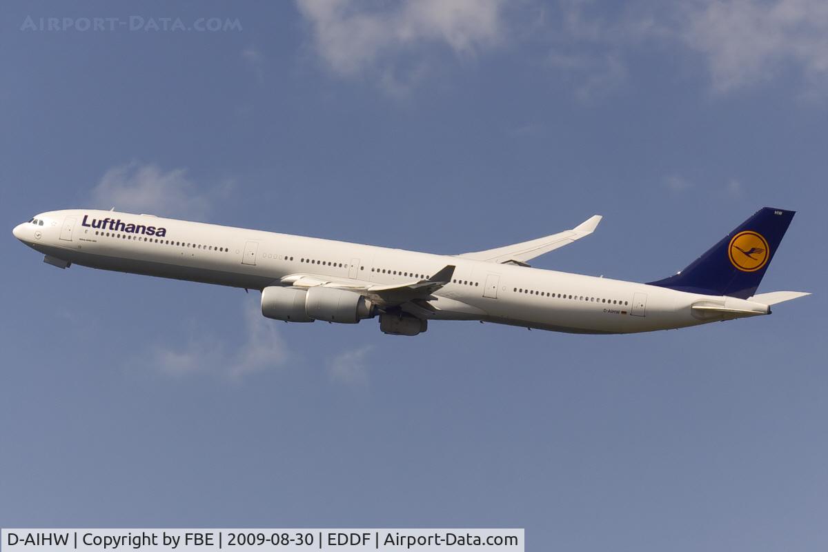 D-AIHW, 2008 Airbus A340-642X C/N 972, lefthand turn after take off from RW25R