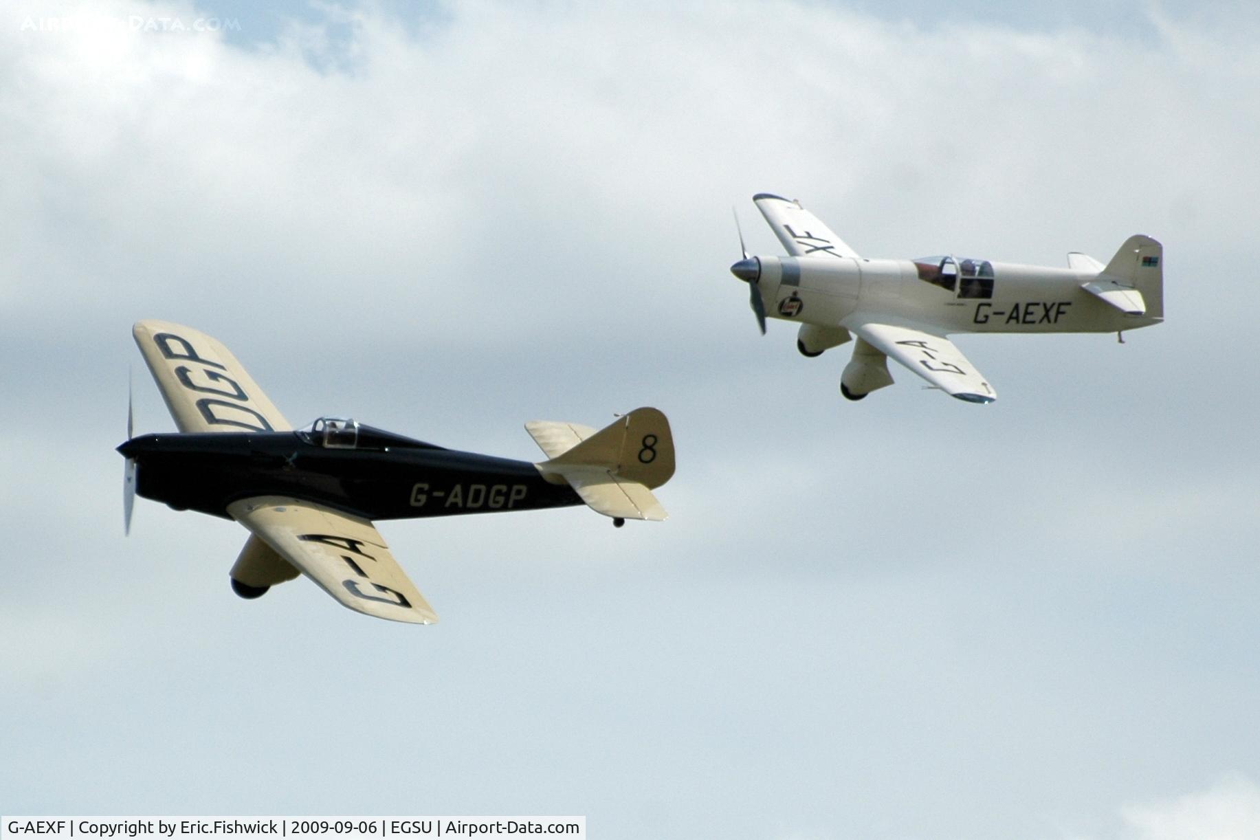 G-AEXF, 1936 Percival E-2H Mew Gull C/N E22, 45. Kings Cup Pair - G-AEXF with Hawk Speed VI at The Duxford Air Show Sep 09