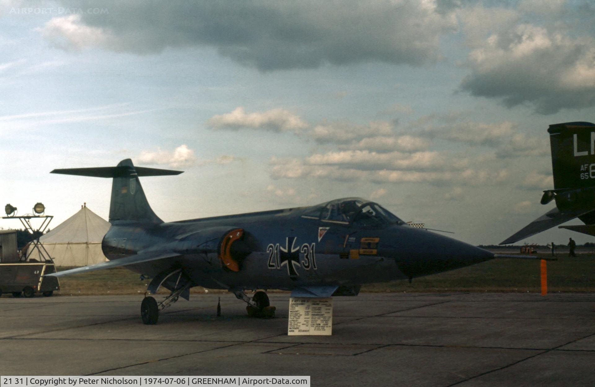 21 31, Lockheed RF-104G Starfighter C/N 683-6692, RF-104G Starfighter of MFG-2 at the 1974 Intnl Air Tattoo at RAF Greenham Common.