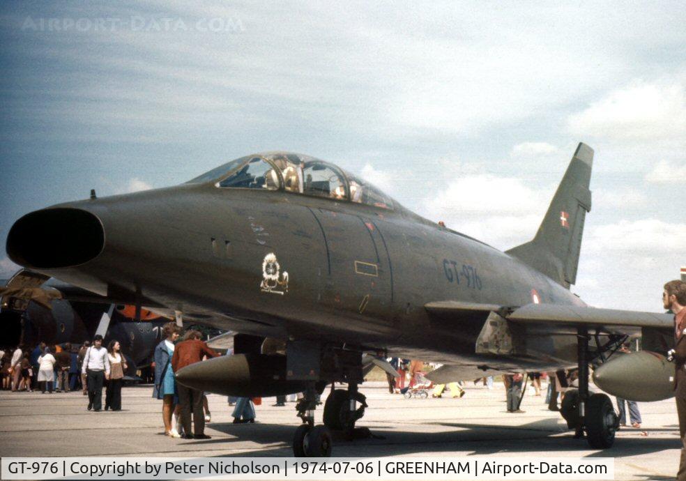 GT-976, 1958 North American TF-100F Super Sabre C/N 261-2, F-100F Super Sabre of Esk 730 Royal Danish Air Force in the static park of the 1974 Intnl Air Tattoo at RAF Greenham Common.