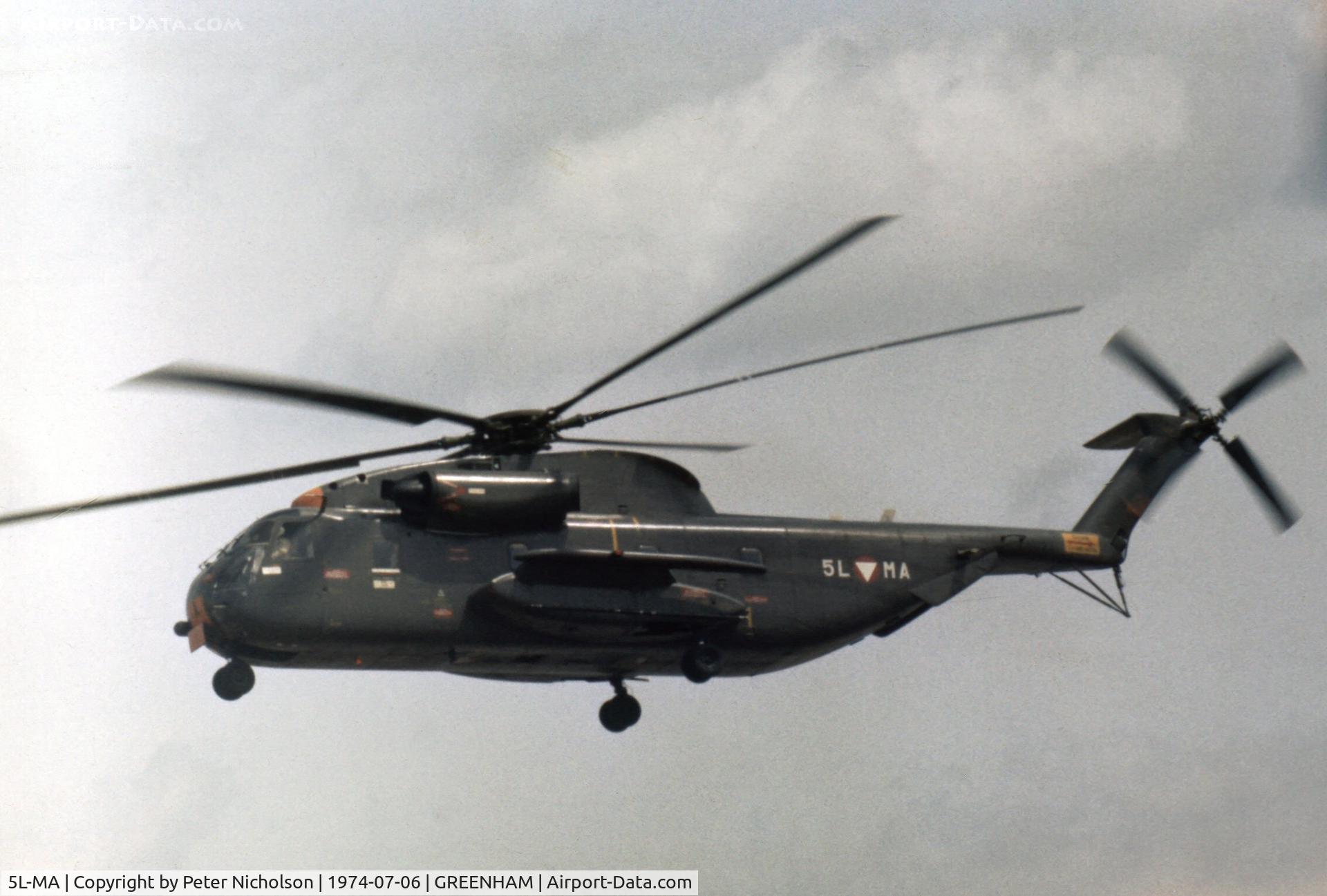 5L-MA, 1971 Sikorsky S-65C-2 C/N 65-223, Sikorsky S-65OE of 1 Helicopter Wing Austrian Air Force at the 1974 Intnl Air Tattoo at RAF Greenham Common. One of only two such helicopters in Austrian service and later was sold to Israel.